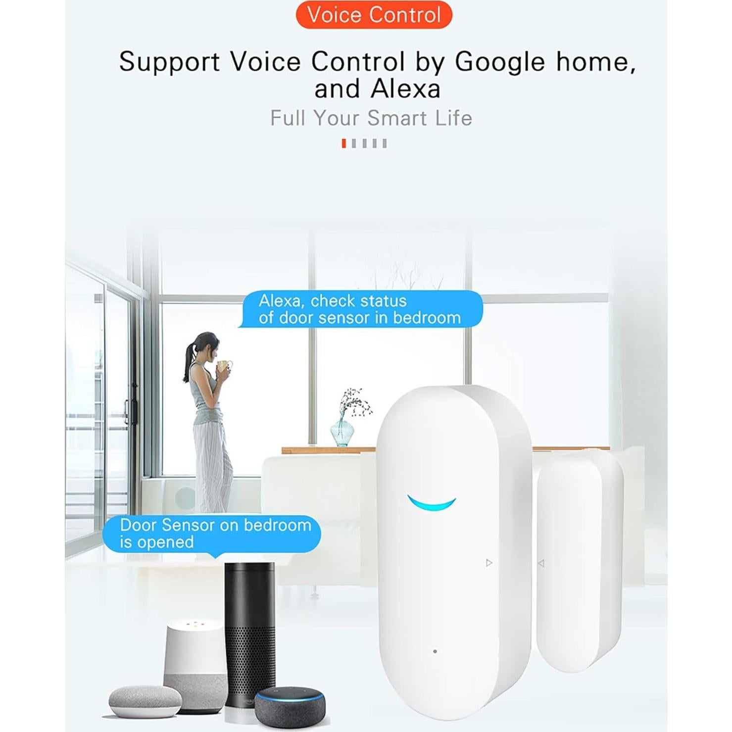 Paquete de 4 Sensores de Puerta WiFi Gaoducash AW201