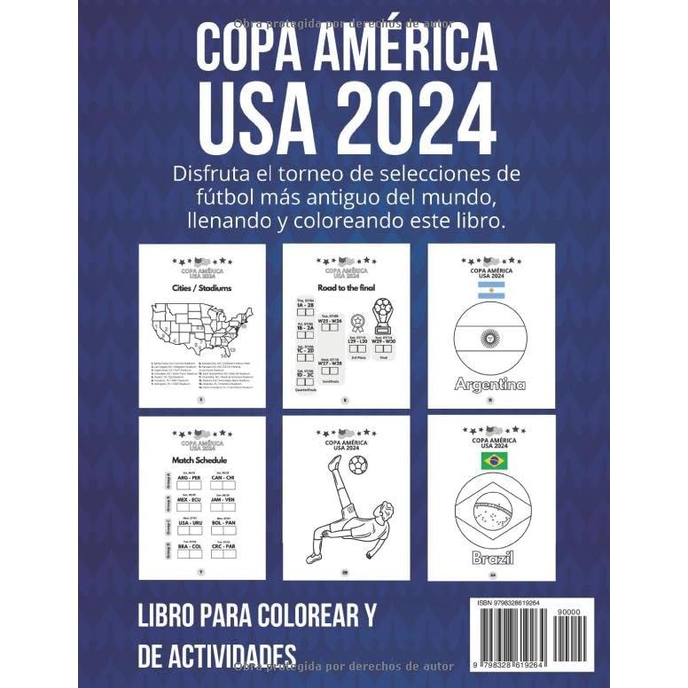 Libro para colorear de fútbol: Copa América USA 2024: Colorea y llena las diferentes 30 páginas. Para niños y adultos (Spanish Edition)