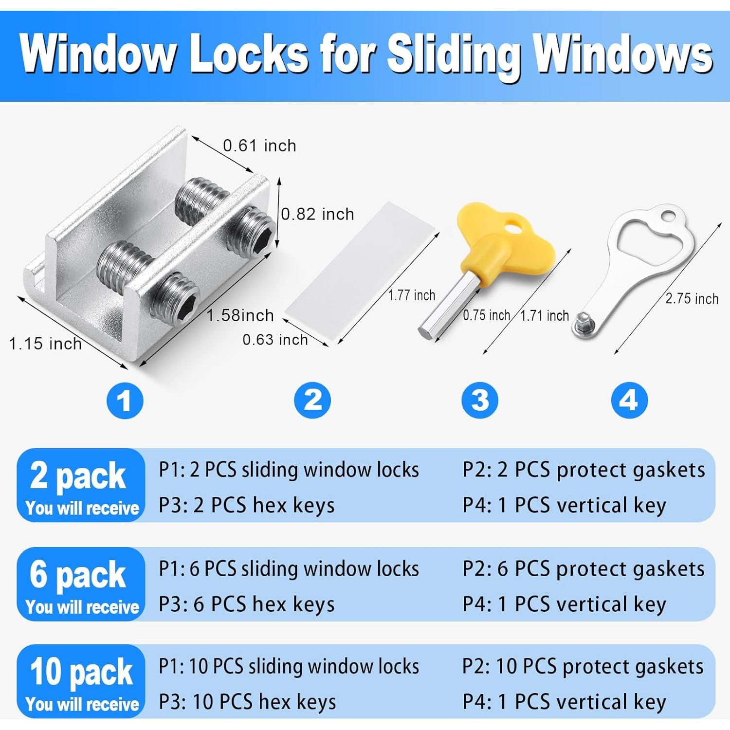 Cerraduras de Ventana Deslizante HYIEOU - 10 Juegos Plata