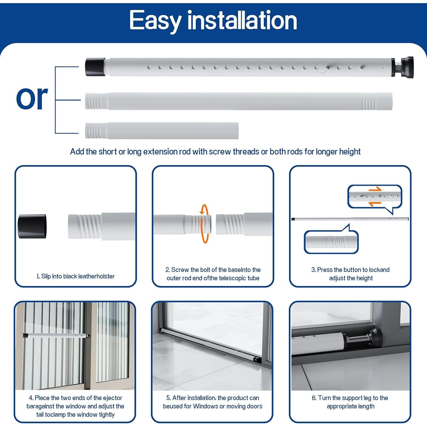 Barra de Seguridad Ajustable WooFog para Puertas y Ventanas 43-127 cm