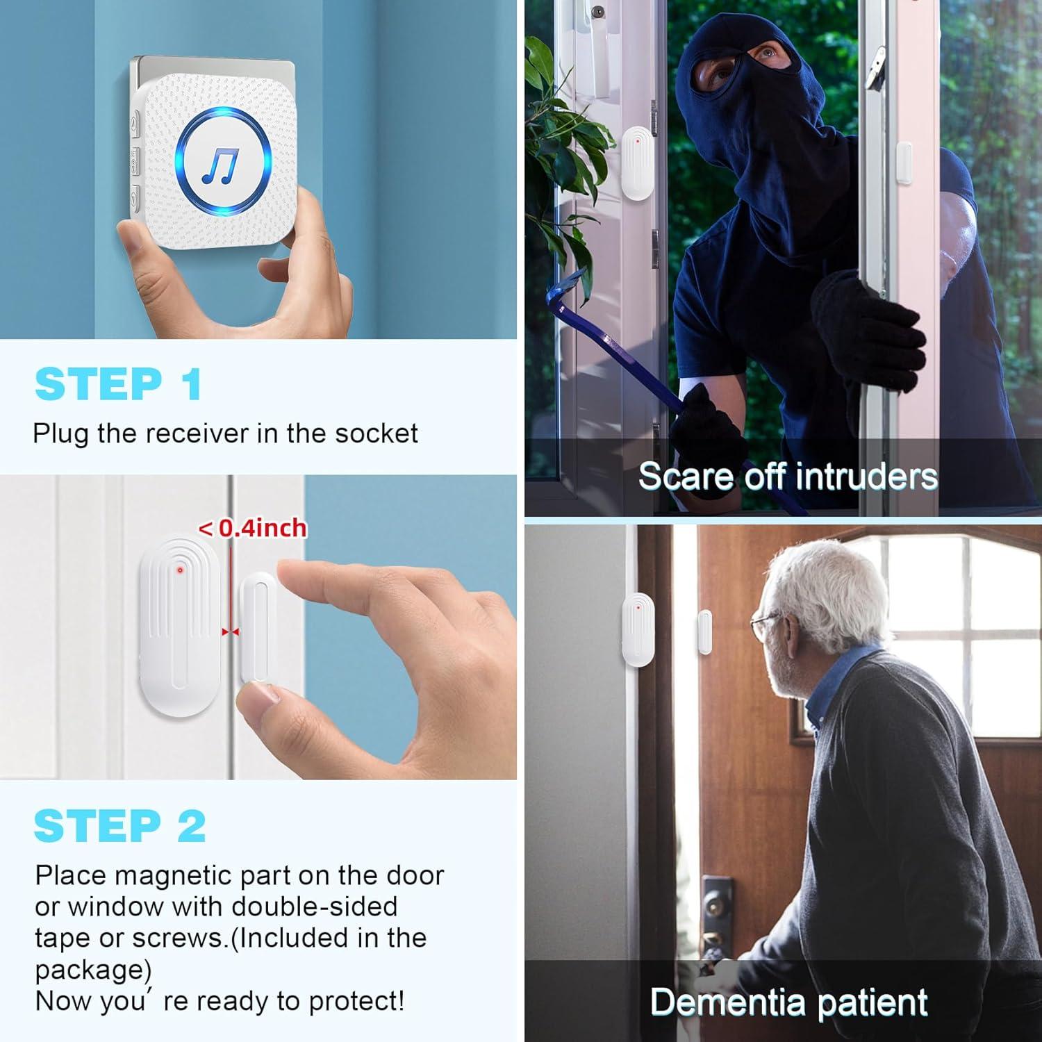 Timbre de puerta inalámbrico SanJie con 5 sensores y 2 receptores