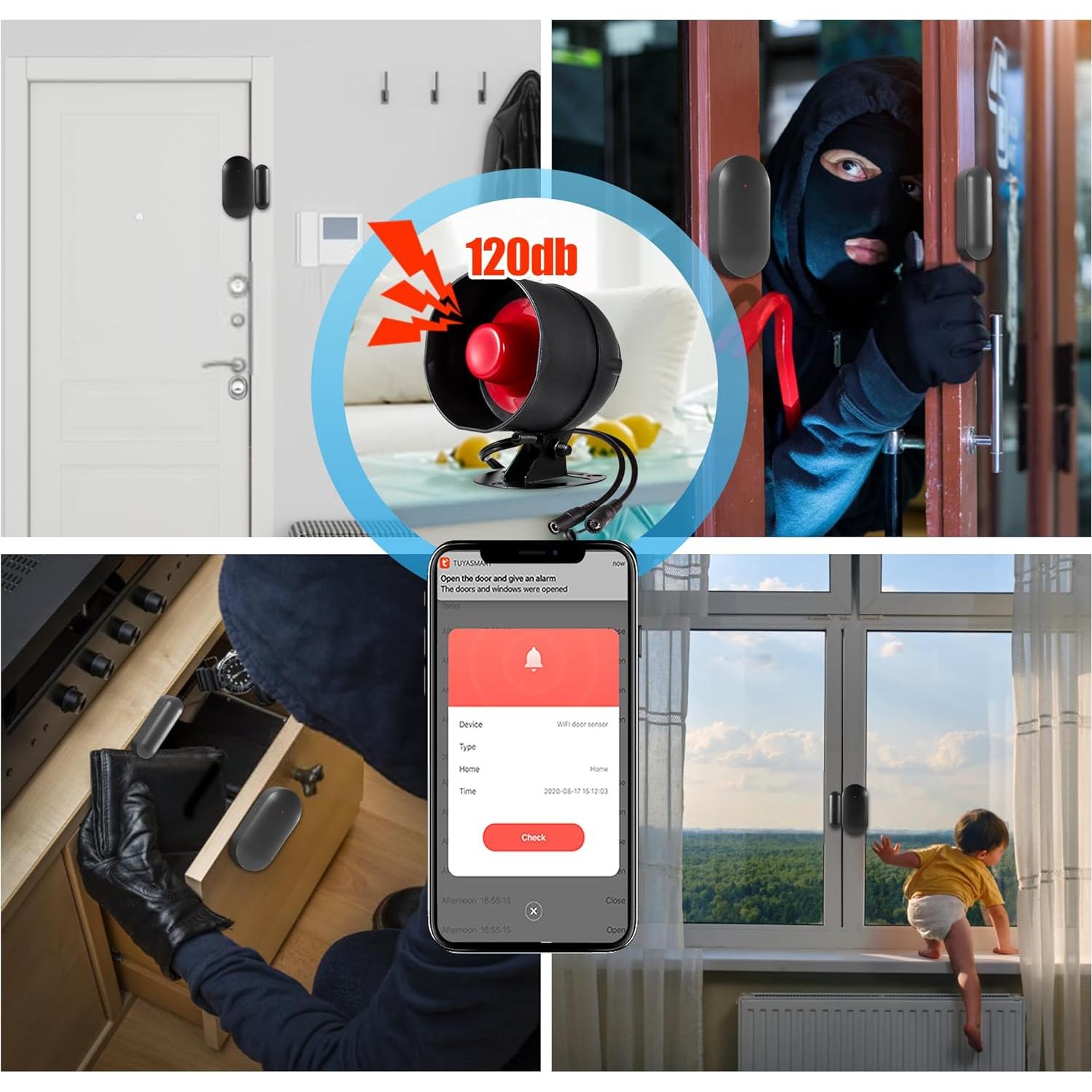 Sistema de Alarma WiFi TOWODE 120dB para Seguridad del Hogar