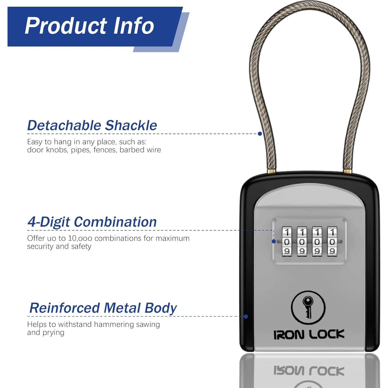 Caja de Llave Portátil Iron Lock® con Grillete Removible 4 Dígitos