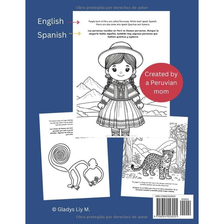 Peru coloring book for kids | Libro para colorear para niños Perú: South America English Spanish coloring book for children (Spanish Edition)