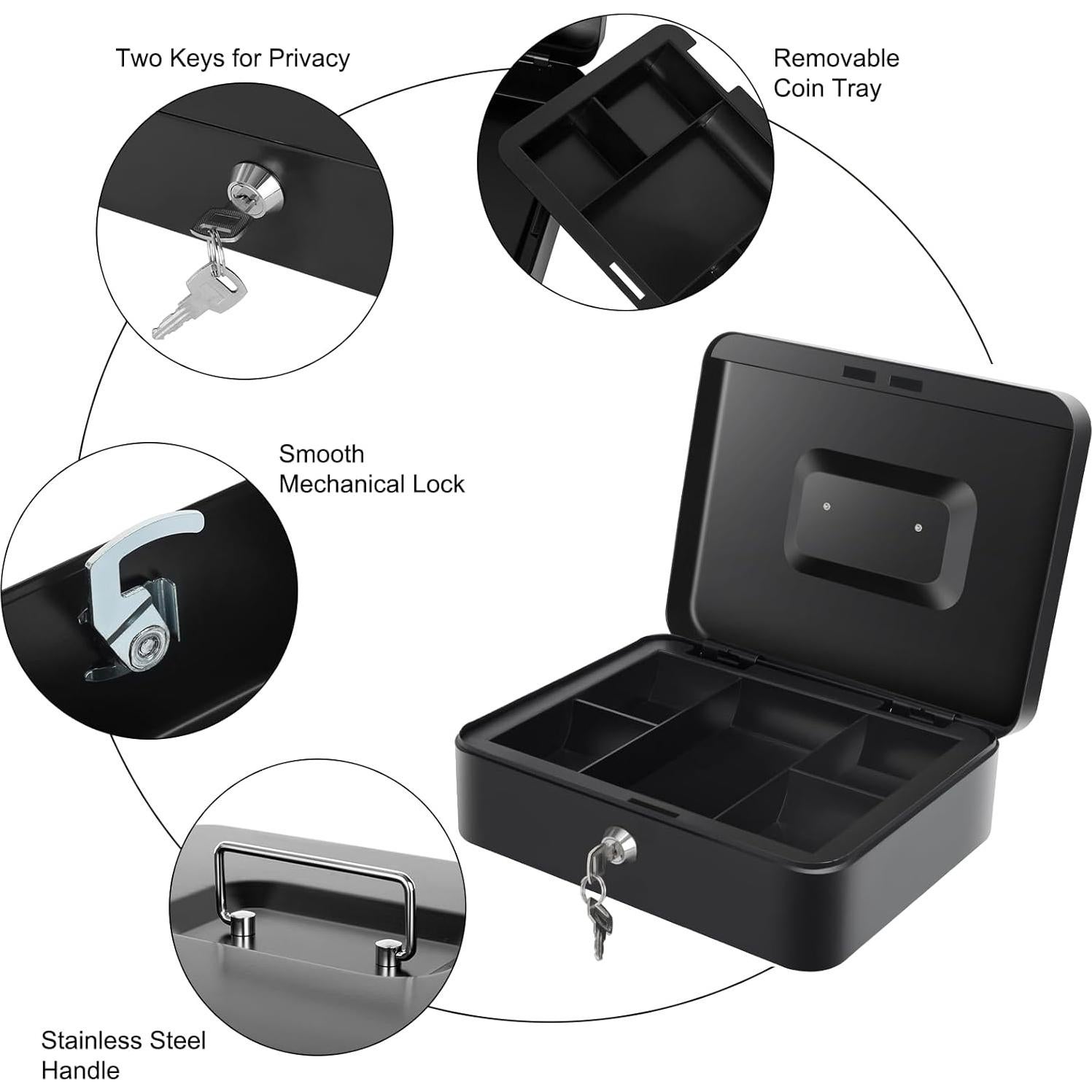Caja de Dinero Goehiaul con Bandeja y Cerradura 25x20x9 cm Negra