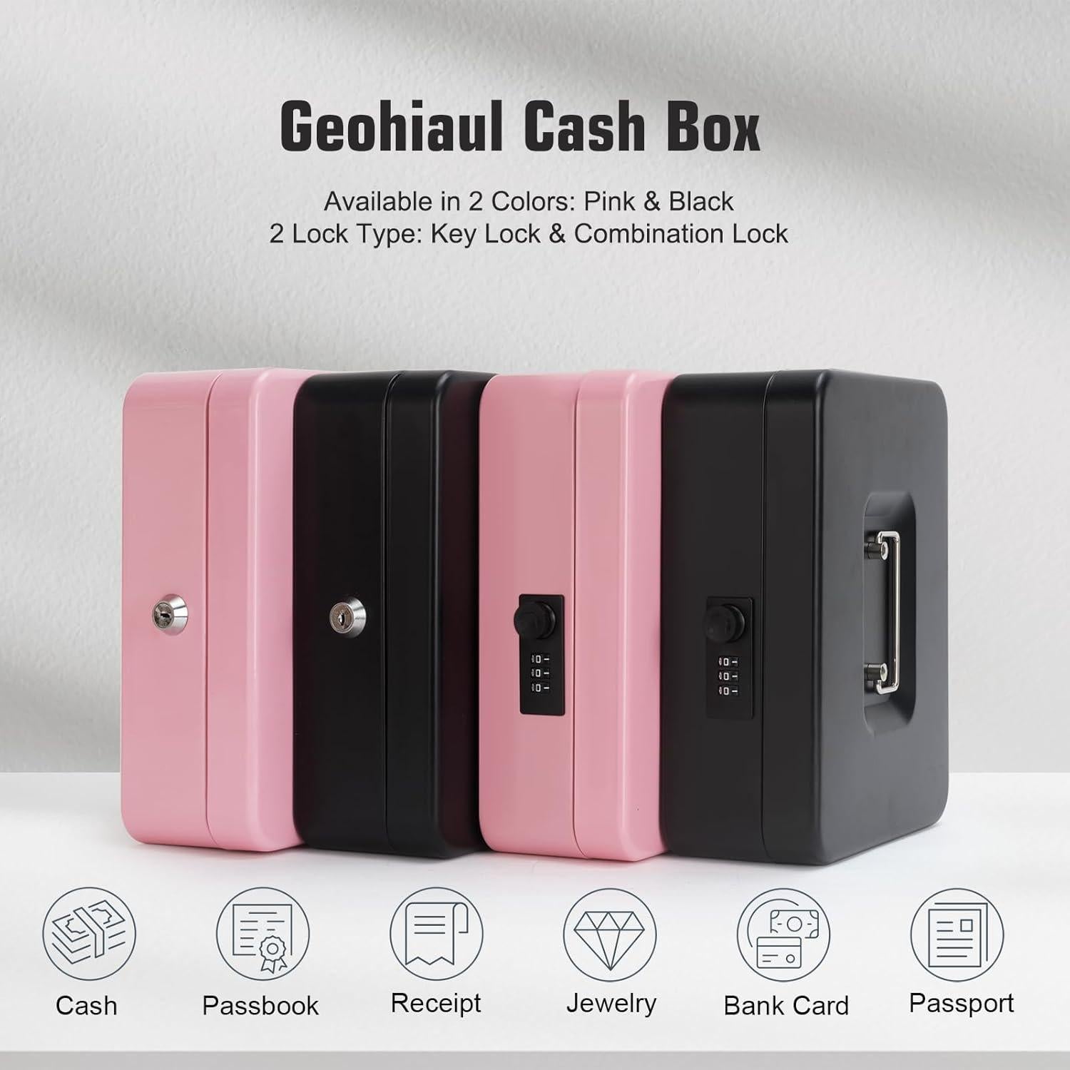 Caja de Dinero Goehiaul con Bandeja y Cerradura 25x20x9 cm Negra