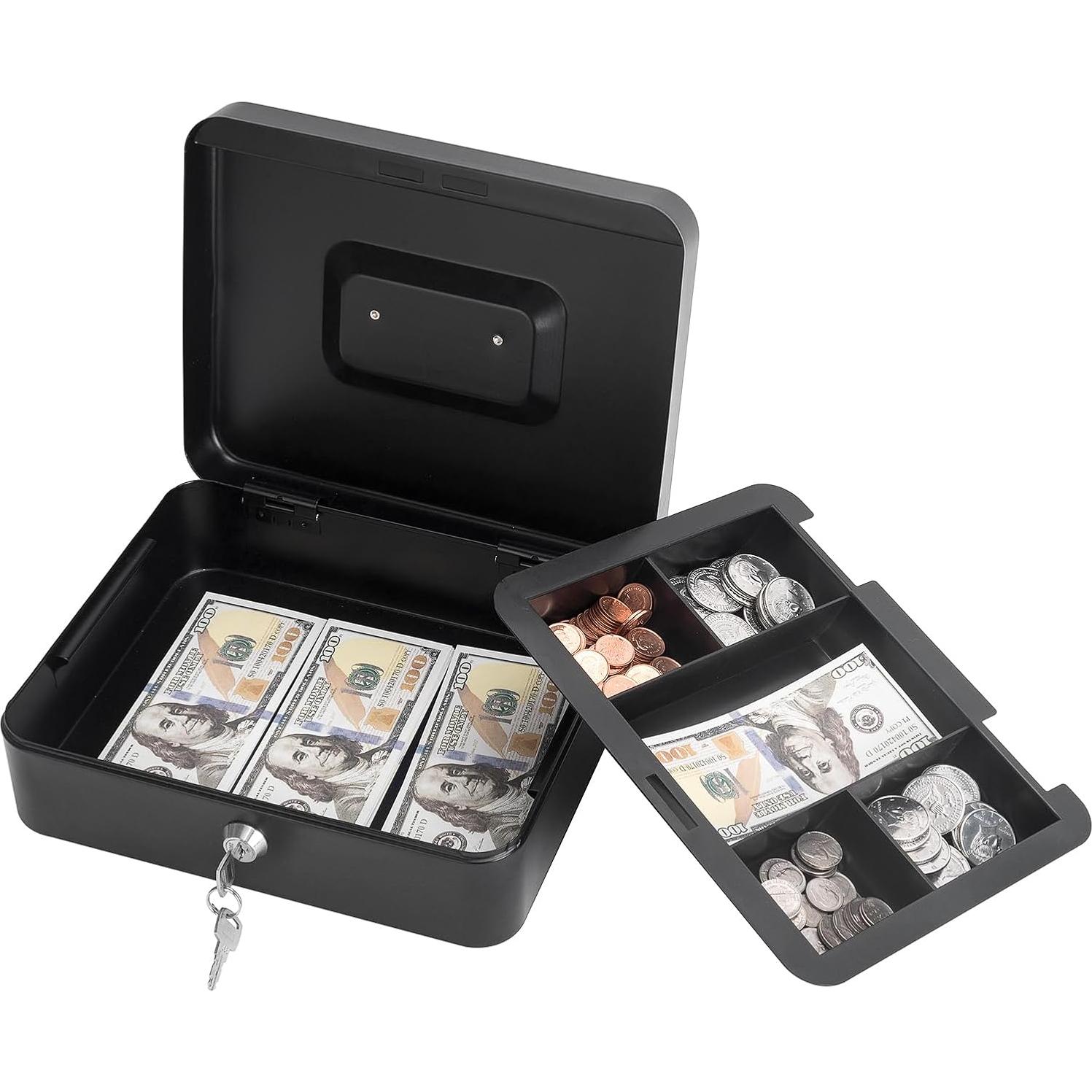 Caja de Dinero Goehiaul con Bandeja y Cerradura 25x20x9 cm Negra