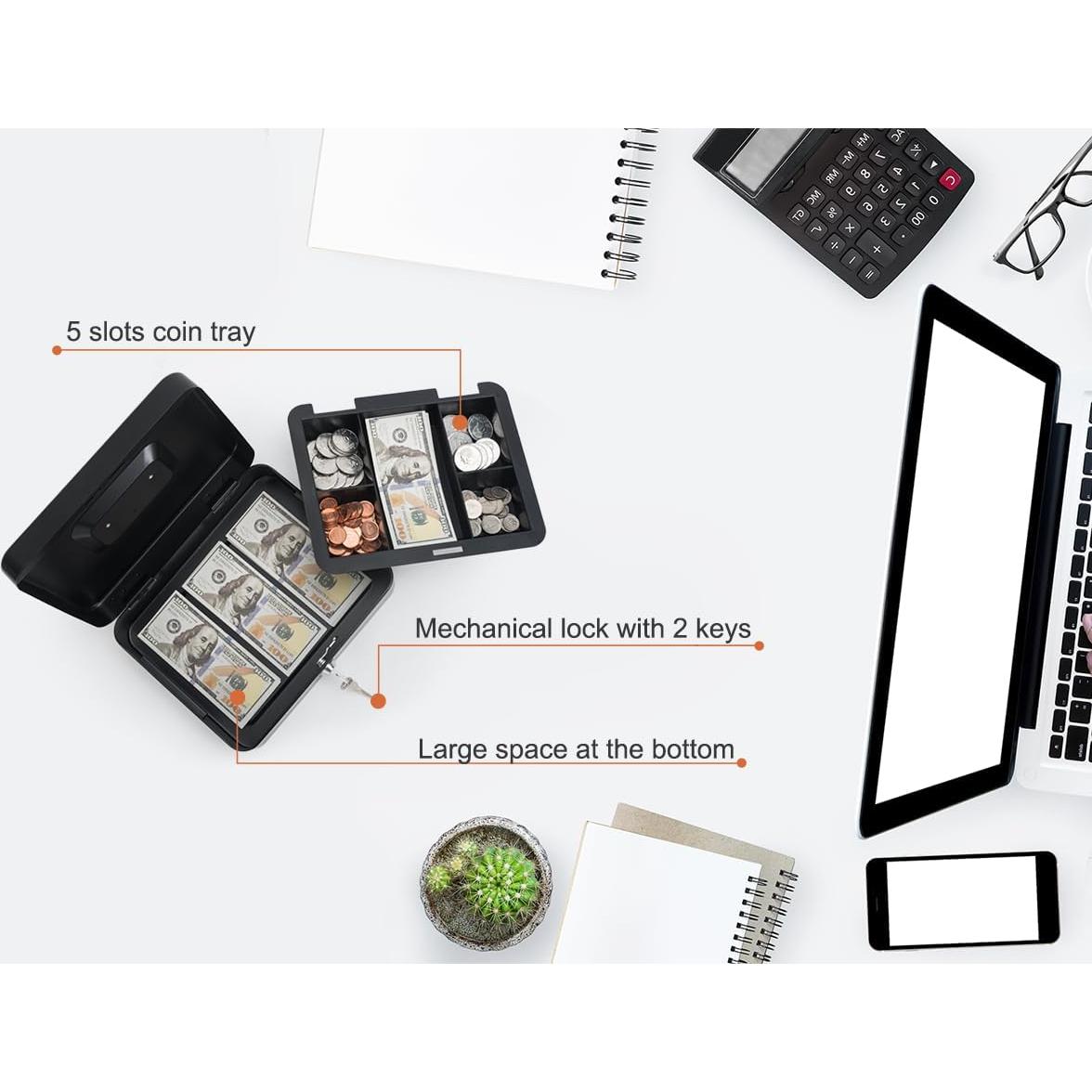 Caja de Dinero Goehiaul con Bandeja y Cerradura 25x20x9 cm Negra