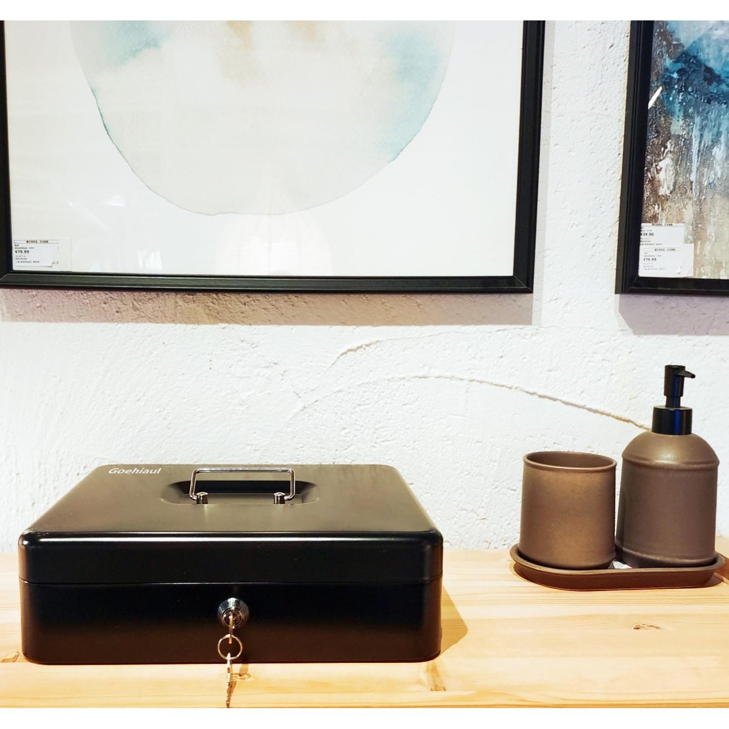 Caja de Dinero Goehiaul con Llave 30x24x9 cm Metal Negro