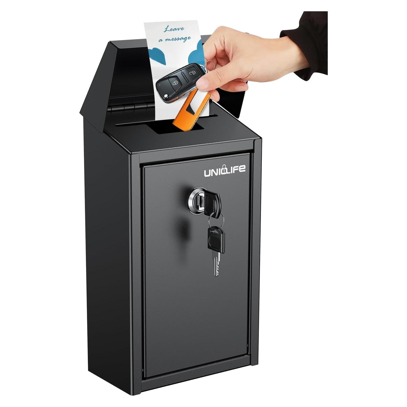 Caja de Donaciones Uniclife de Metal Negro con Cerradura 24.4cm