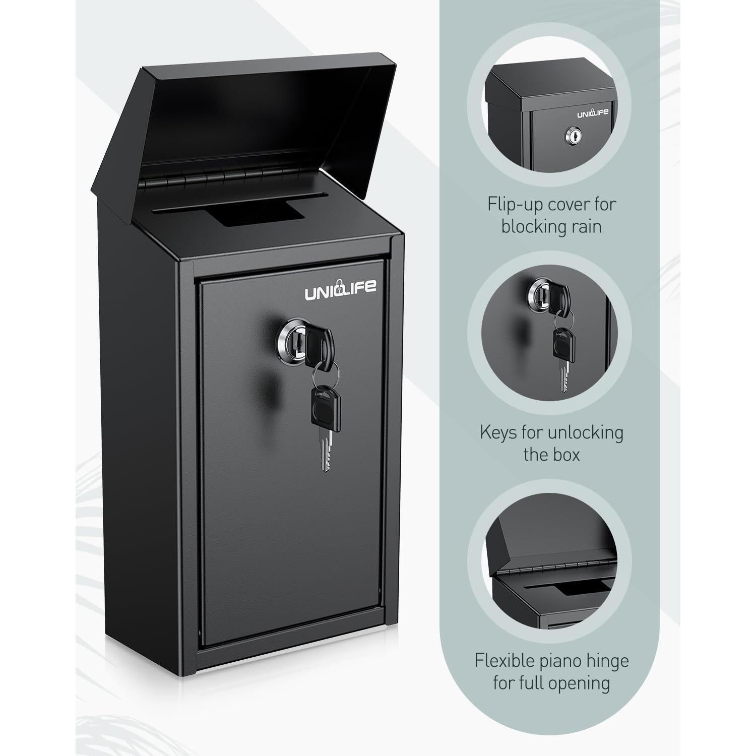 Caja de Donaciones Uniclife de Metal Negro con Cerradura 24.4cm