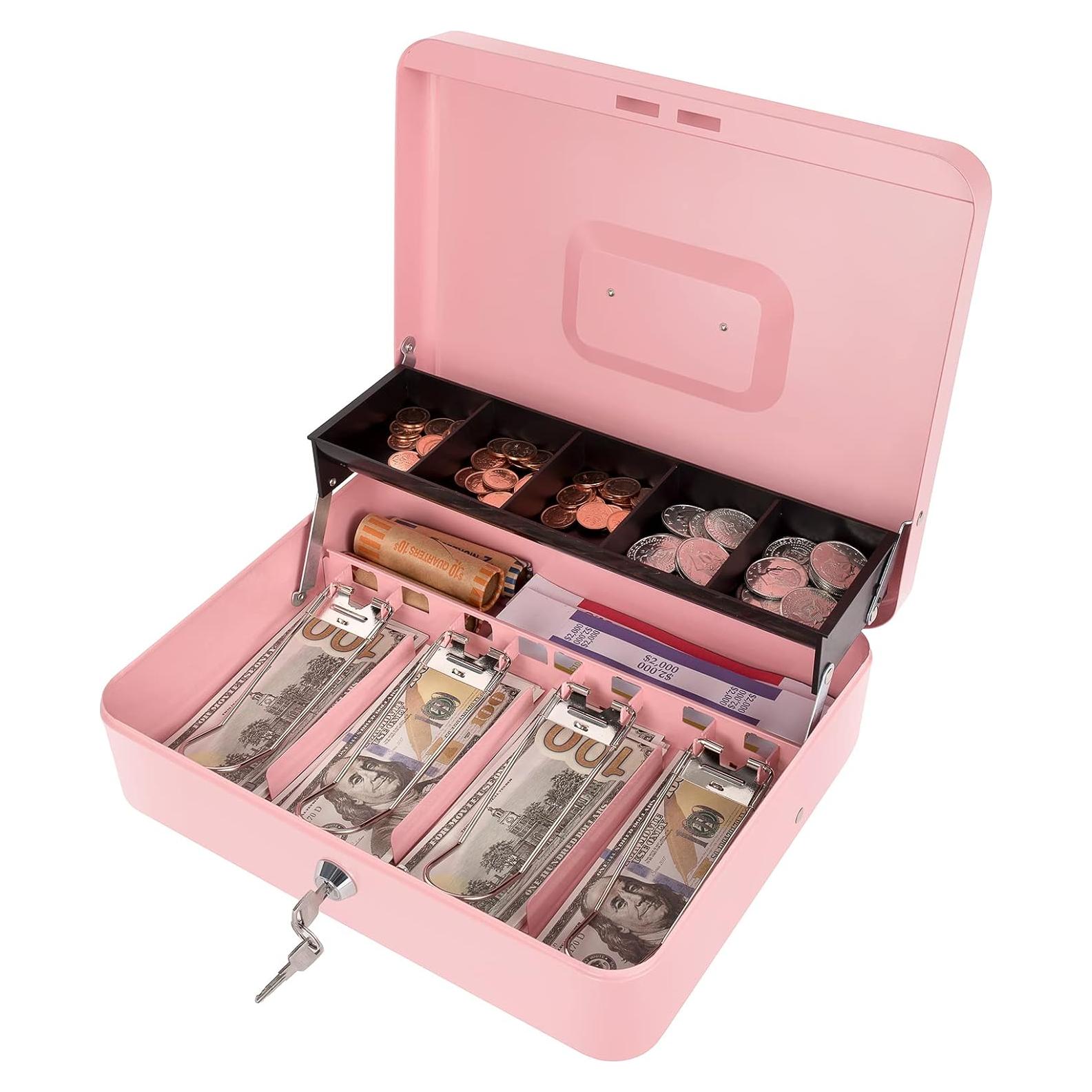 Caja de Dinero Crinwaki con Cerradura Llave 30x24x9cm Rosa