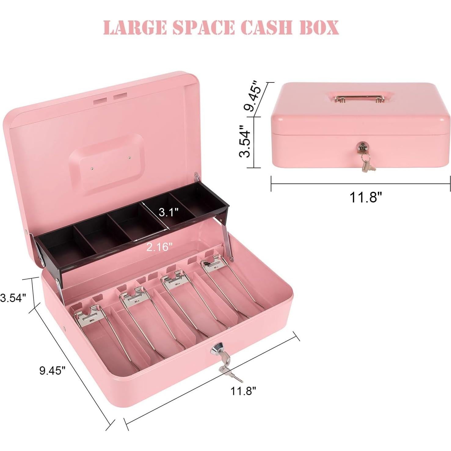 Caja de Dinero Crinwaki con Cerradura Llave 30x24x9cm Rosa