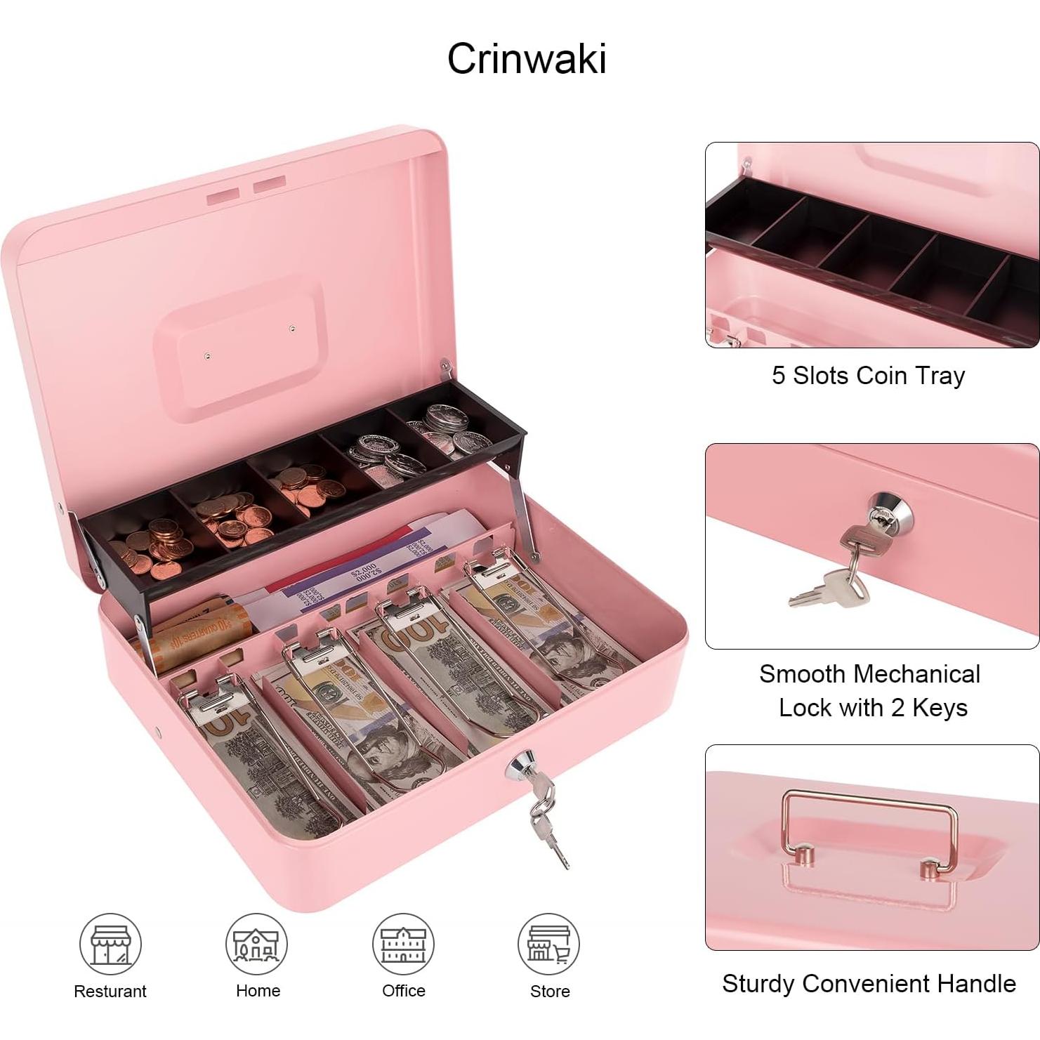 Caja de Dinero Crinwaki con Cerradura Llave 30x24x9cm Rosa