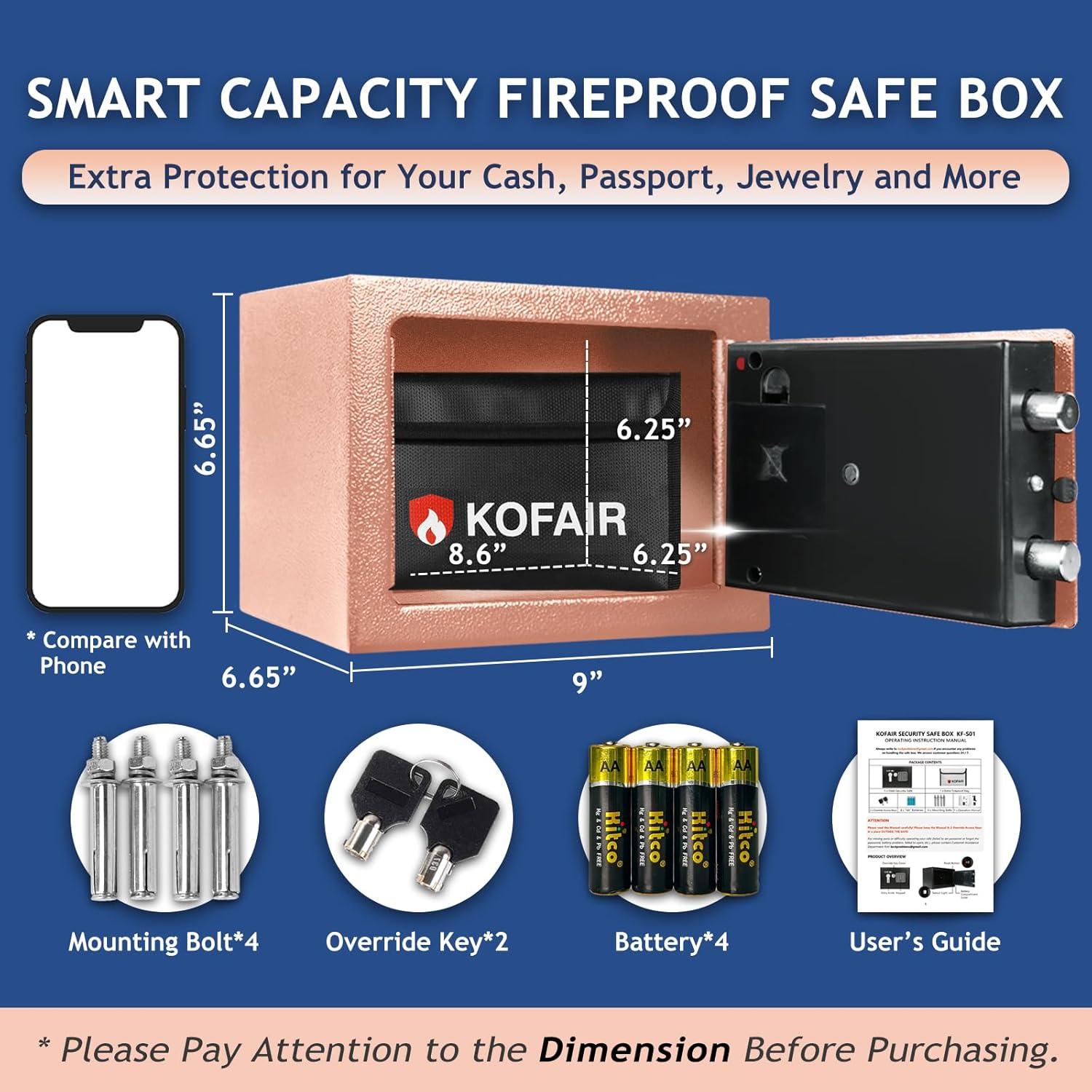Caja Fuerte Digital KOFAIR 0.23 Pies³ Ignífuga con Luz