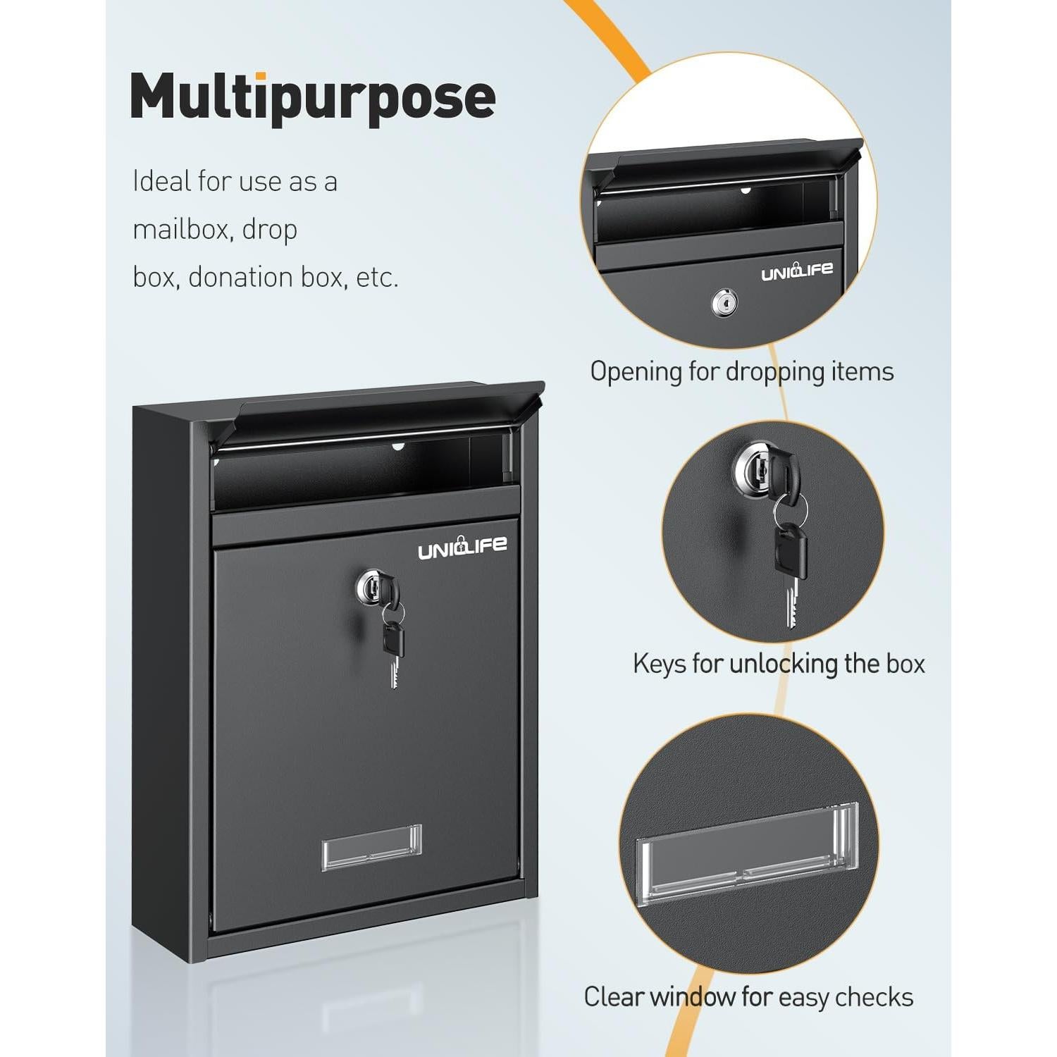 Buzón de Pared Uniclife con Cerradura de Llave - Negro