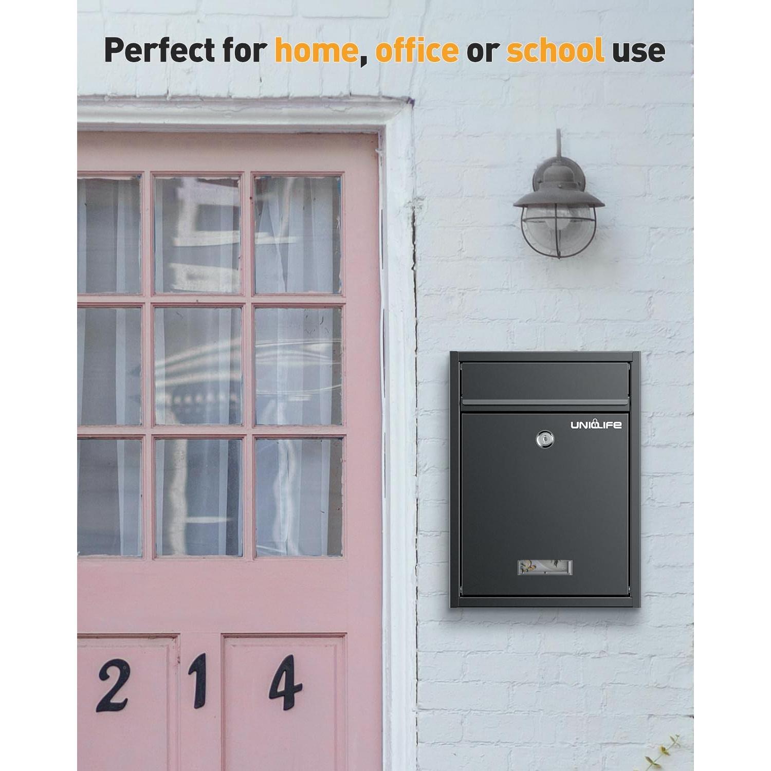 Buzón de Pared Uniclife con Cerradura de Llave - Negro