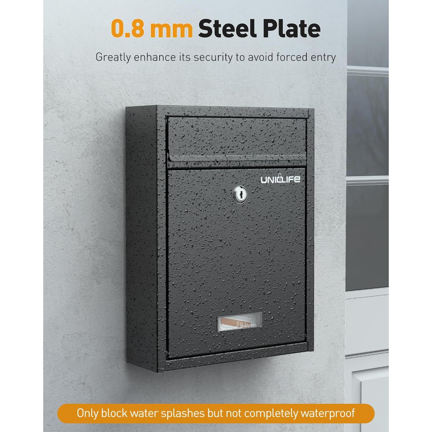Buzón de Pared Uniclife con Cerradura de Llave - Negro