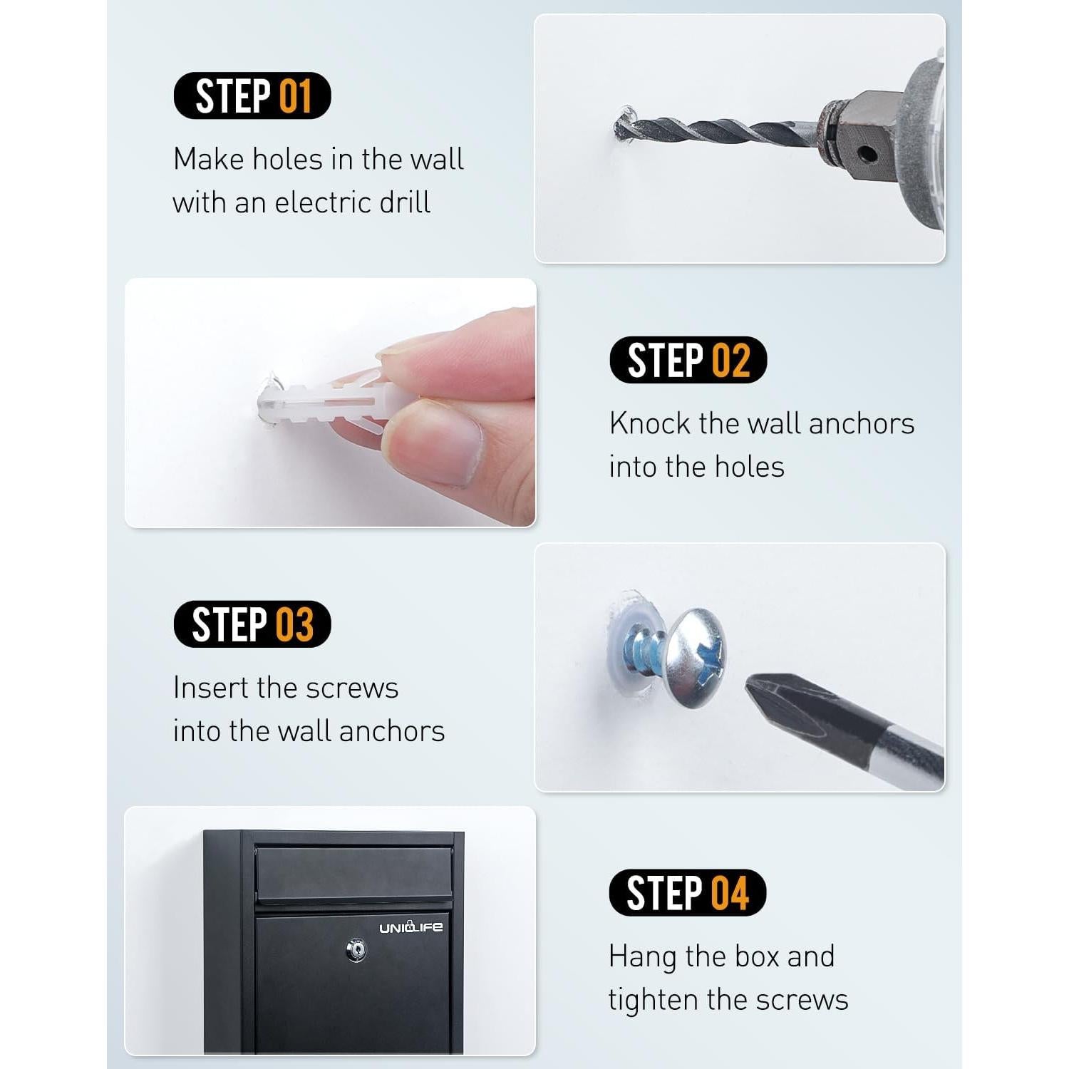 Buzón de Pared Uniclife con Cerradura de Llave - Negro