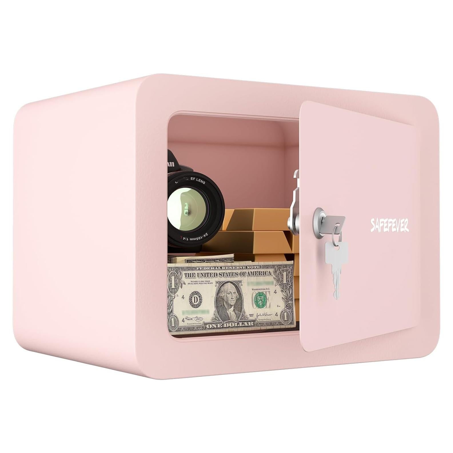 Caja Fuerte Pequeña Safefever Rosa con Llave 17x23x17 cm