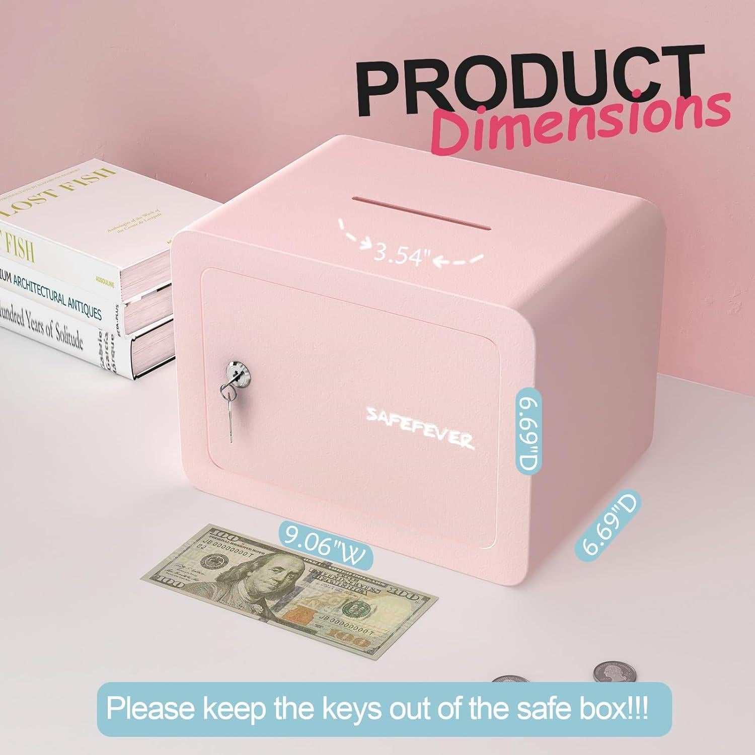 Caja Fuerte Pequeña Safefever Rosa con Llave 17x23x17 cm