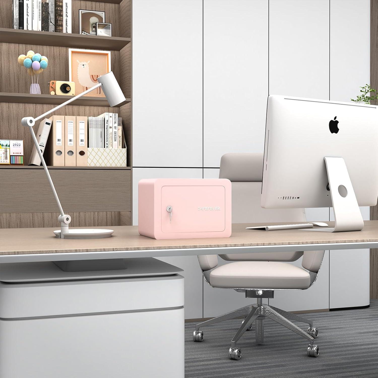 Caja Fuerte Pequeña Safefever Rosa con Llave 17x23x17 cm