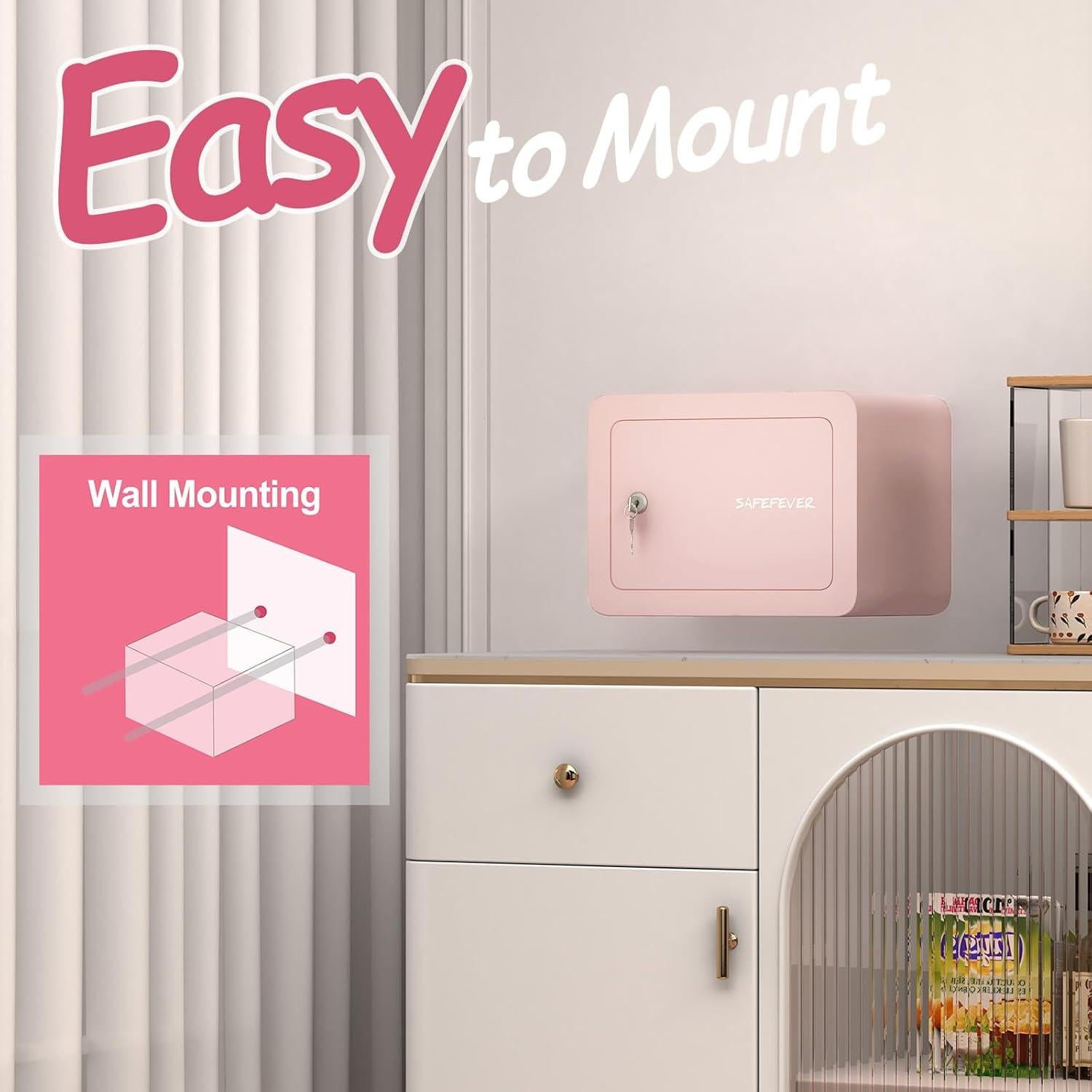 Caja Fuerte Pequeña Safefever Rosa con Llave 17x23x17 cm