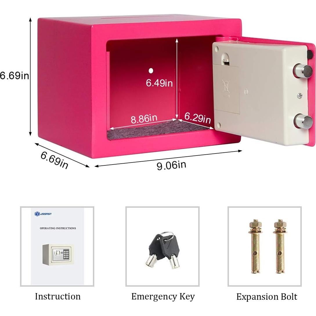 Caja Fuerte Pequeña Jssmst Rosa 0.23 Pies Cúbicos con Teclado