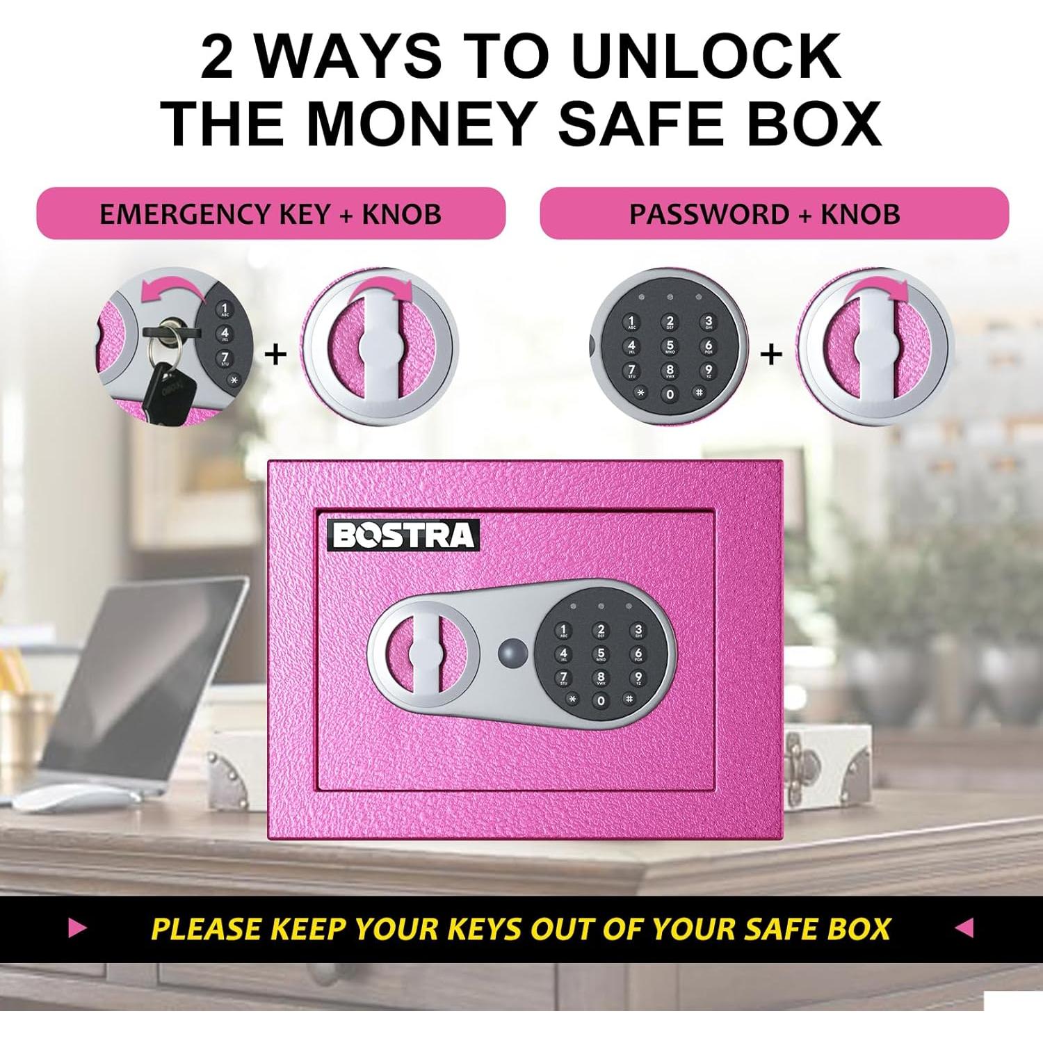 Caja Fuerte Bostra a Prueba de Fuego Rosa 0.23 Pies³ con Luz Sensor