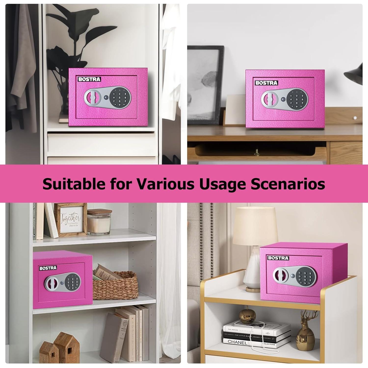 Caja Fuerte Bostra a Prueba de Fuego Rosa 0.23 Pies³ con Luz Sensor