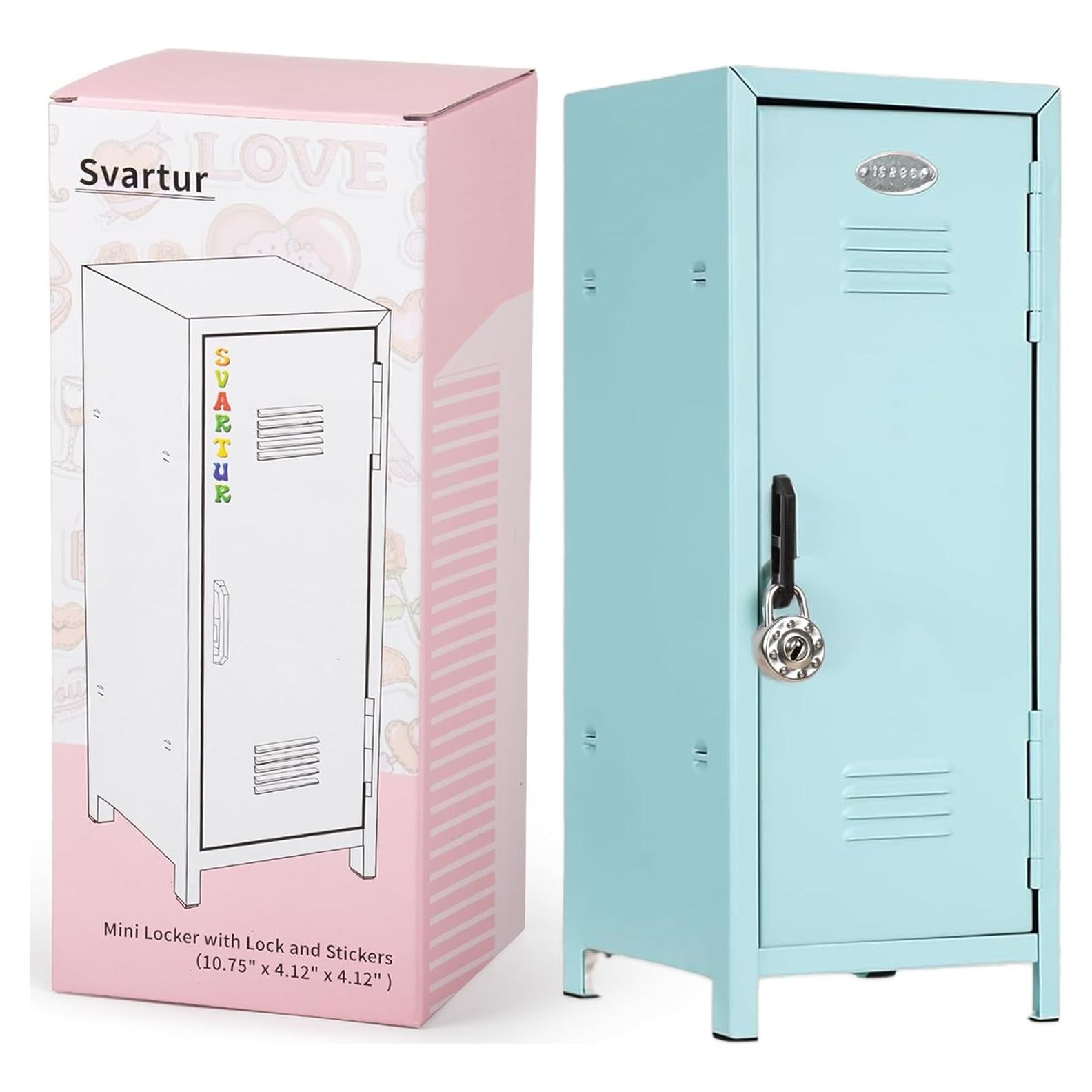 Mini Taquilla de Metal Svartur con Cerradura y Stickers - Azul Claro