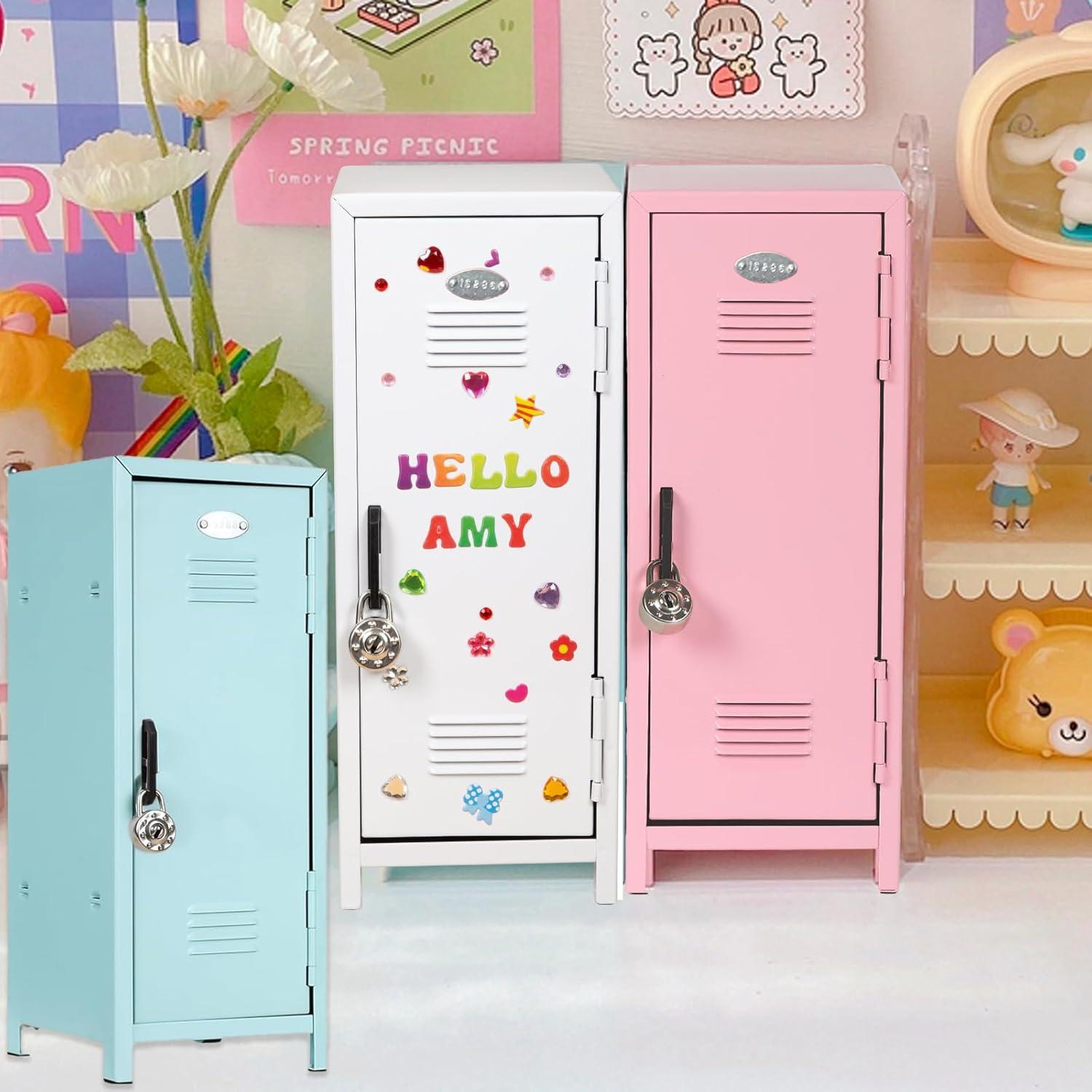 Mini Taquilla de Metal Svartur con Cerradura y Stickers - Azul Claro