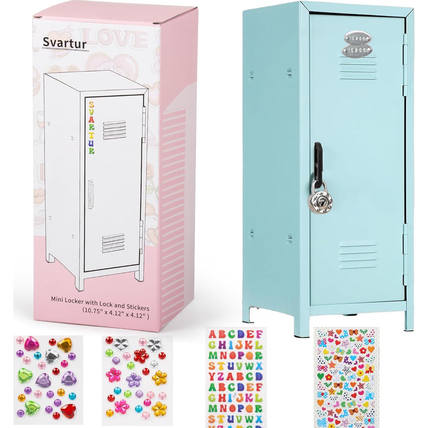 Mini Taquilla de Metal Svartur con Cerradura y Stickers - Azul Claro