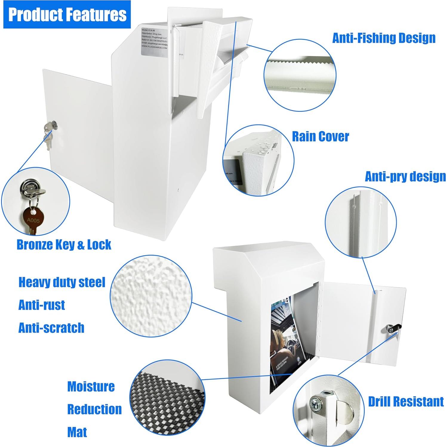 Buzón de Correo con Cerradura Plugsharge, Acero Galvanizado, Blanco