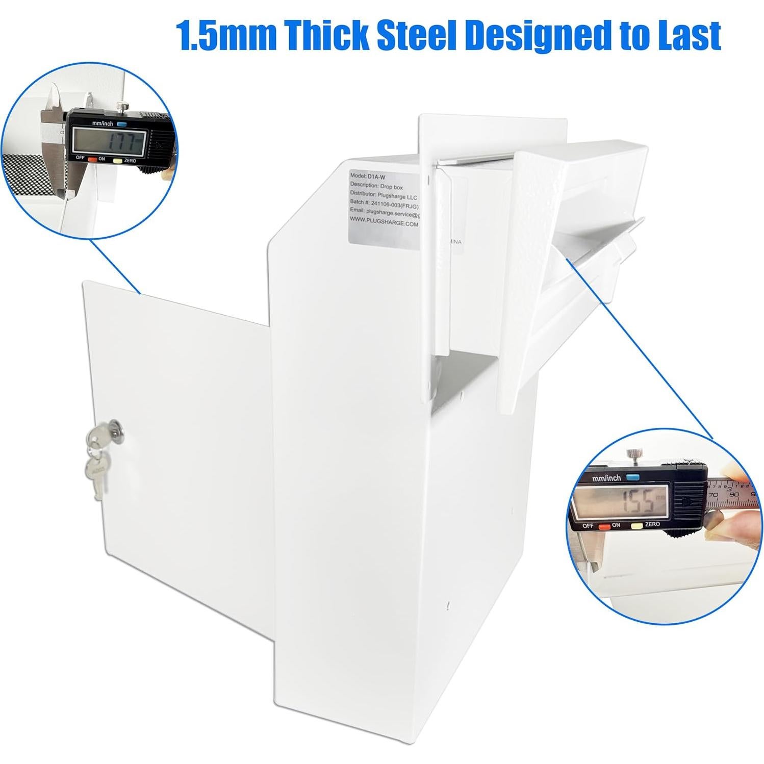 Buzón de Correo con Cerradura Plugsharge, Acero Galvanizado, Blanco