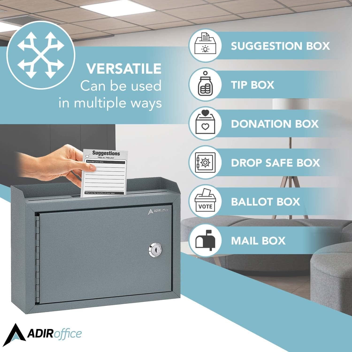 Caja de Sugerencias Adir Gris con Cerradura 24.9x19.1x8.6 cm