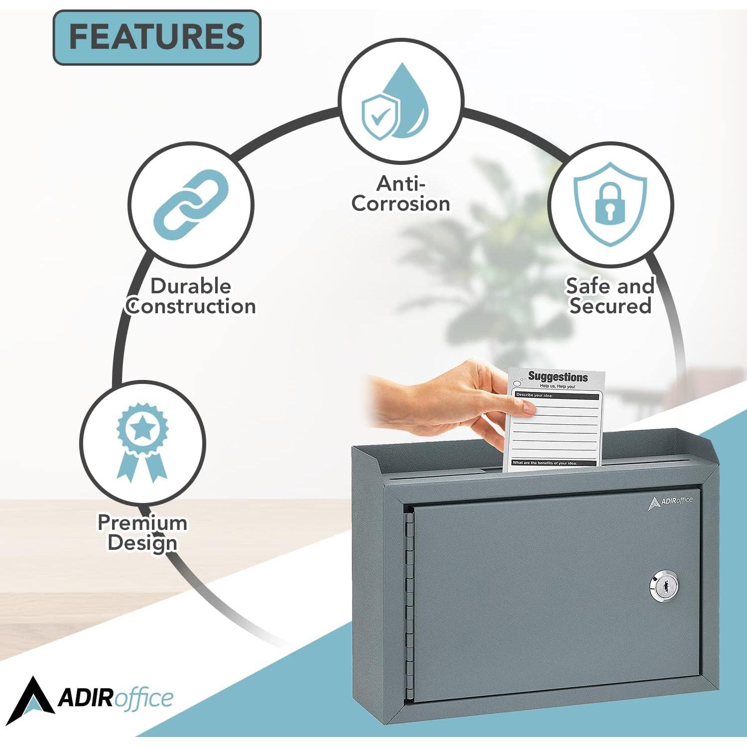 Caja de Sugerencias Adir Gris con Cerradura 24.9x19.1x8.6 cm