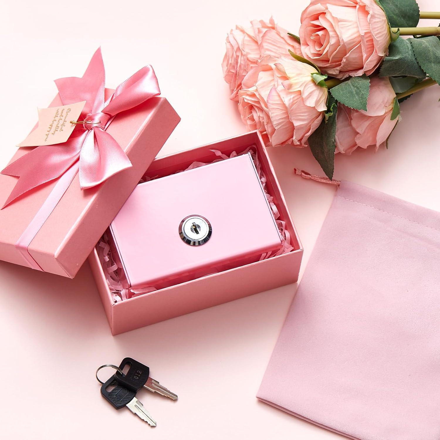 Caja de Dinero de Metal CroBlissful Rosa con Llave 11x7x3.5cm