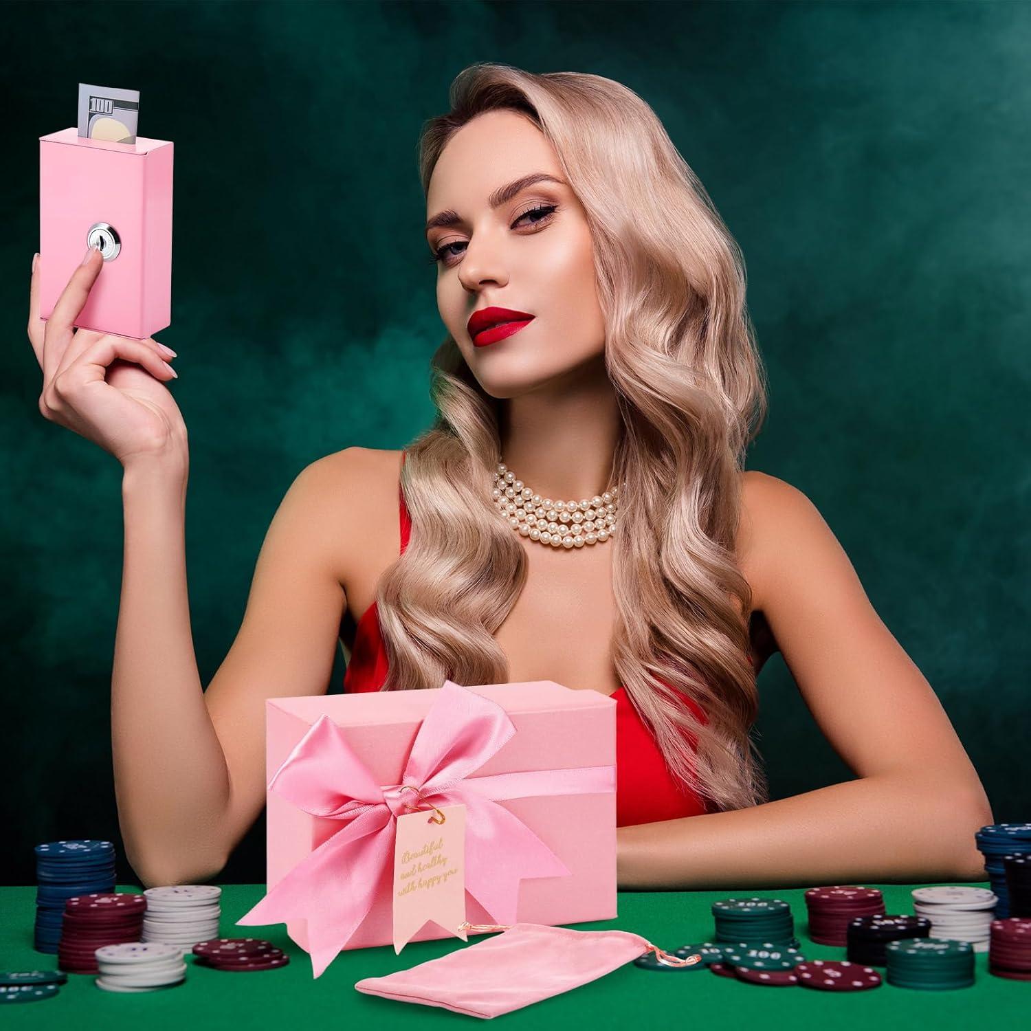 Caja de Dinero de Metal CroBlissful Rosa con Llave 11x7x3.5cm