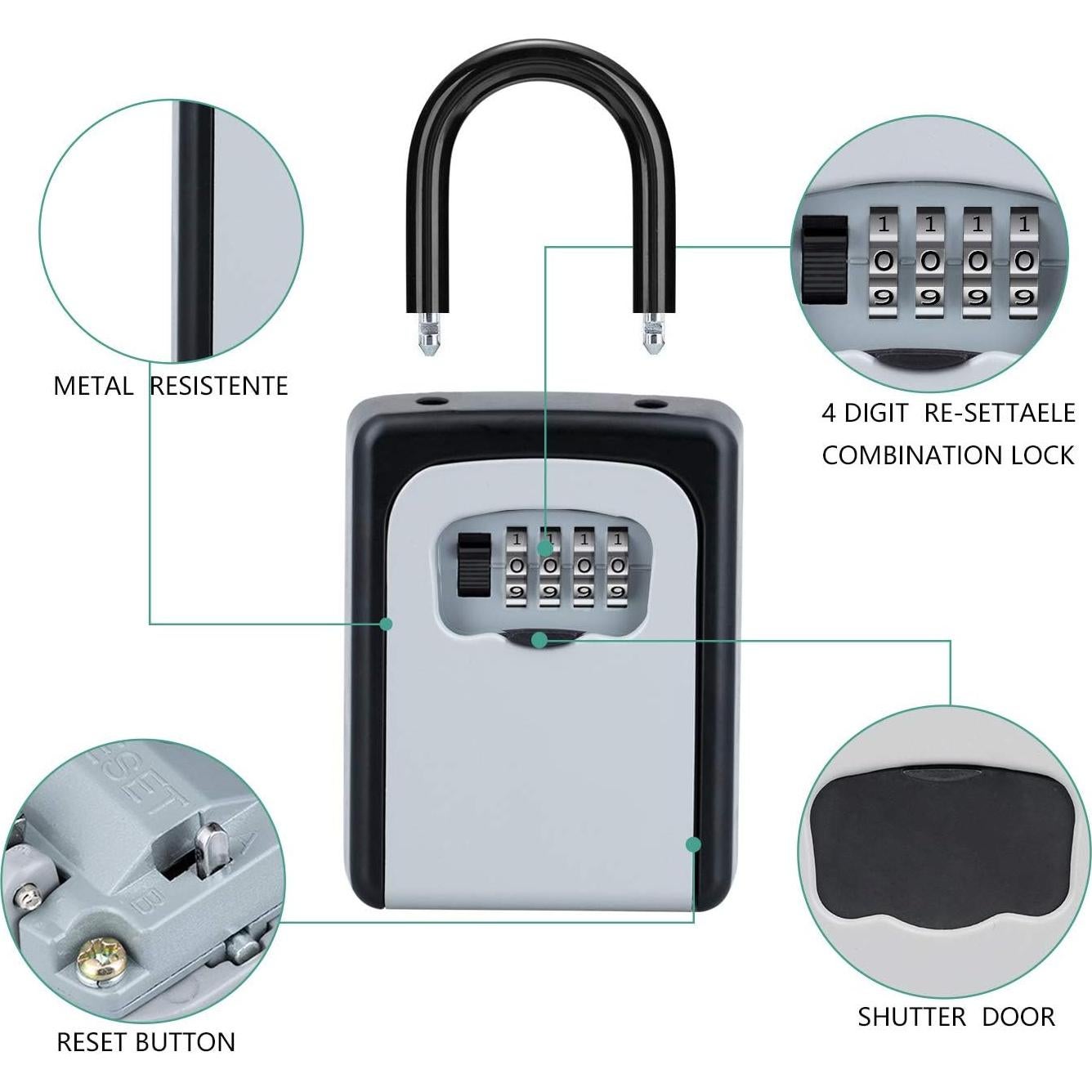 Caja de Llave ZHEGE con Combinación 4 Dígitos - Gris