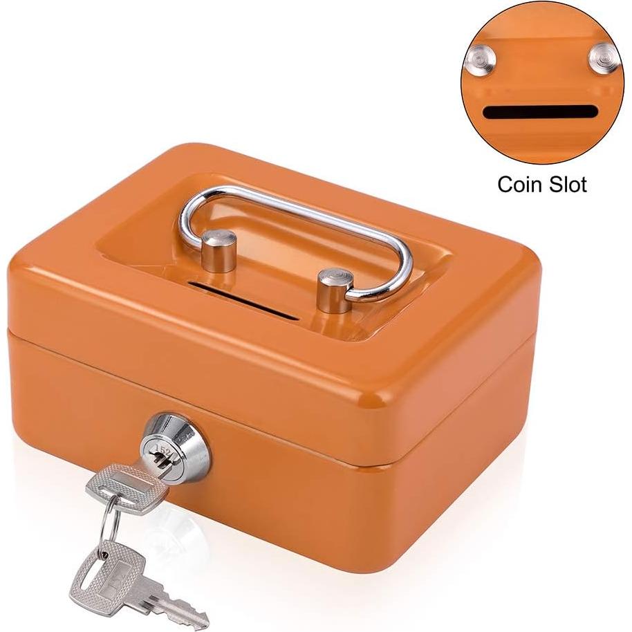 Mini Caja de Dinero Goehiaul Naranja 12.4x9.4x6.1cm con Llave