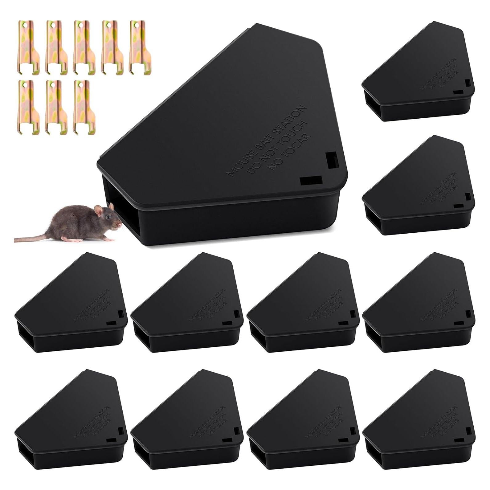 Estación de Ratones Qualirey 12 Pcs Triangular Reutilizable Negra