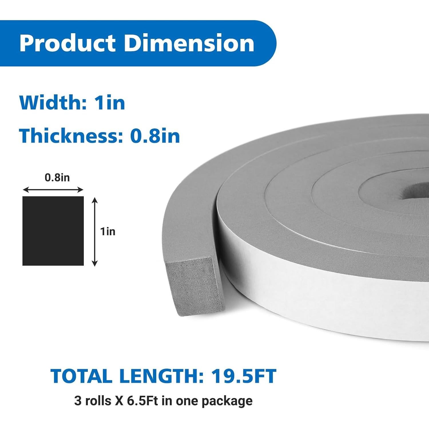 Cinta de Espuma Aislante EcoBrisa 20mm x 6.5m - Kit de 3 Rollos
