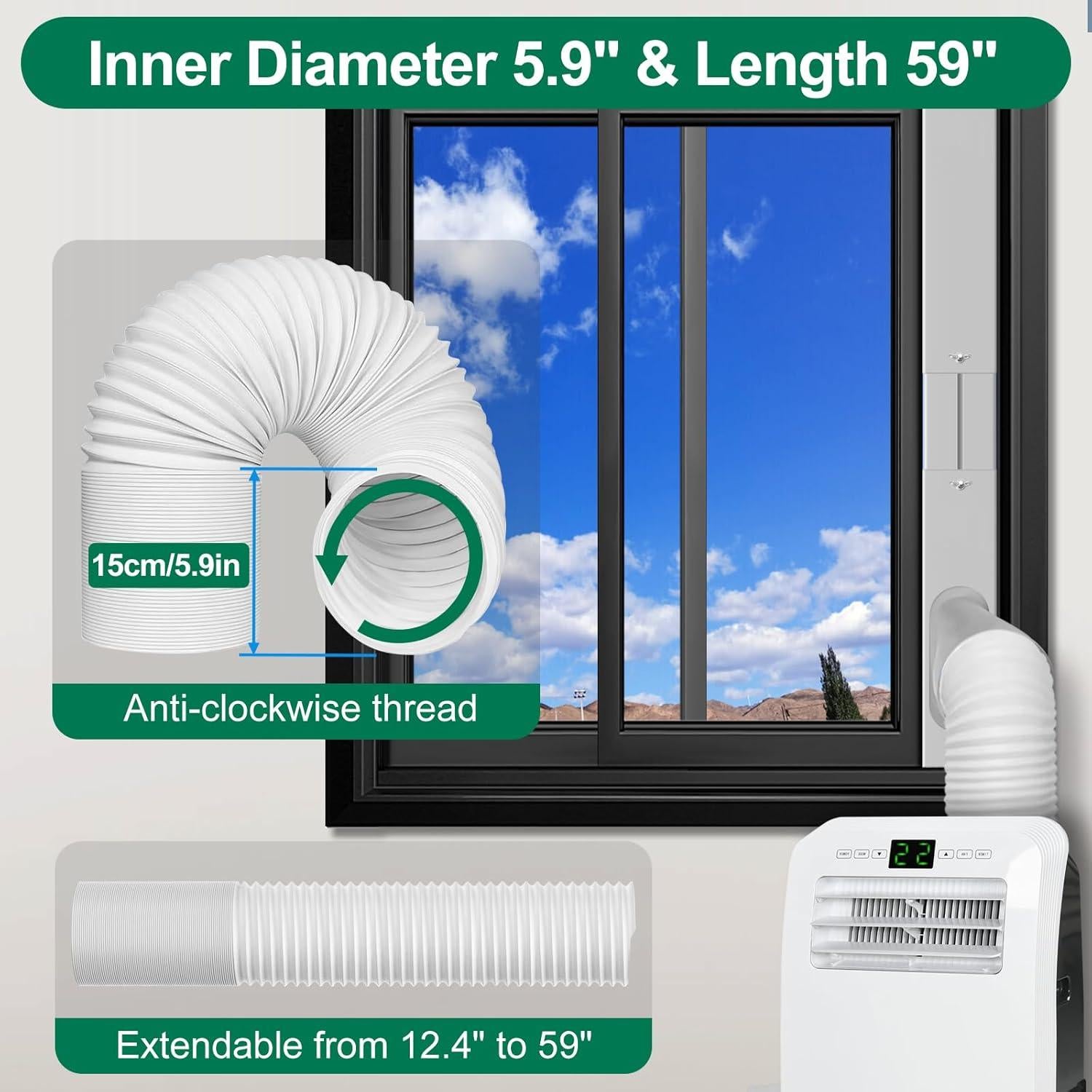 Kit de Ventana para Aire Acondicionado Portátil Haikung 15 cm