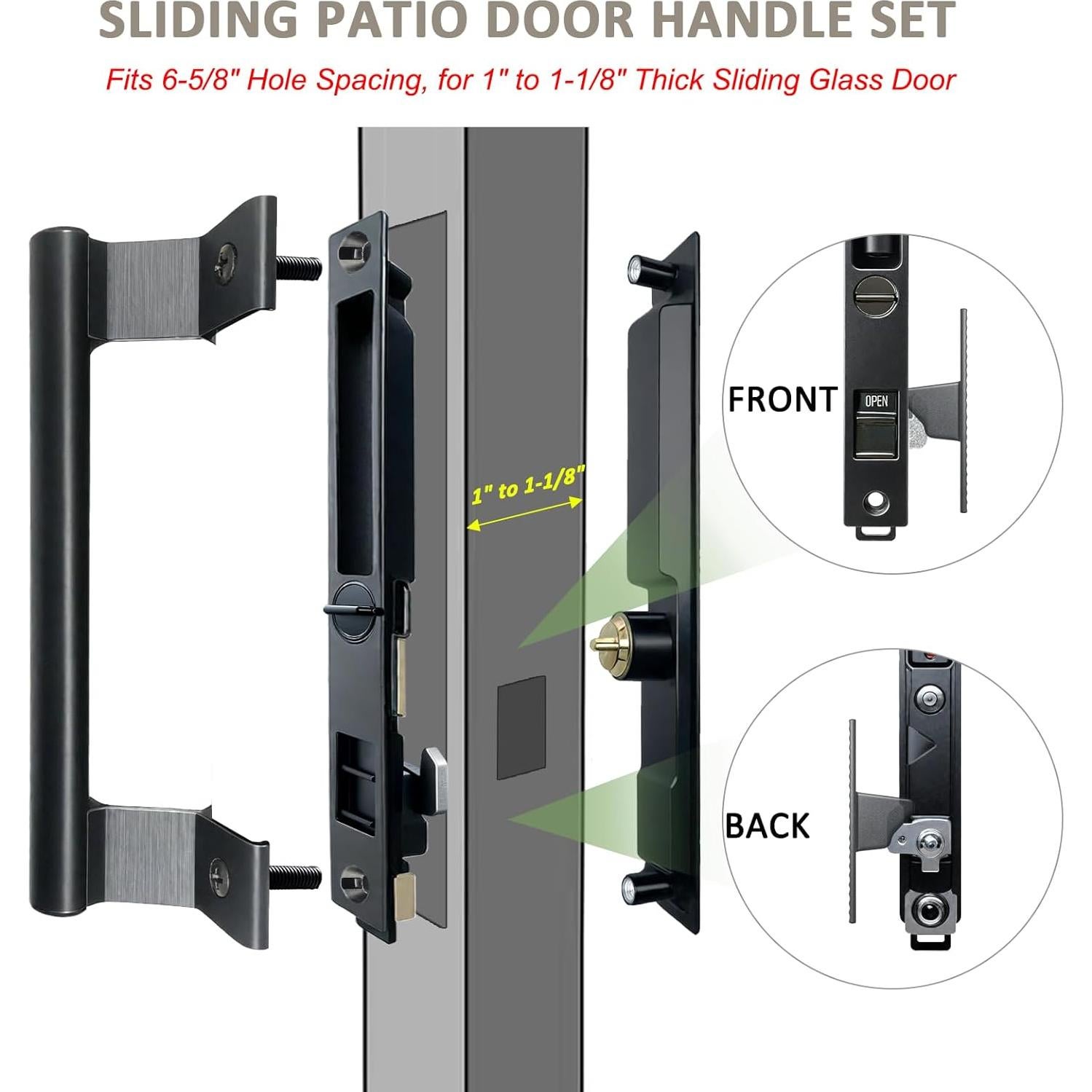 Juego de Manijas de Puerta Deslizante Young Dance Negro con Cerradura