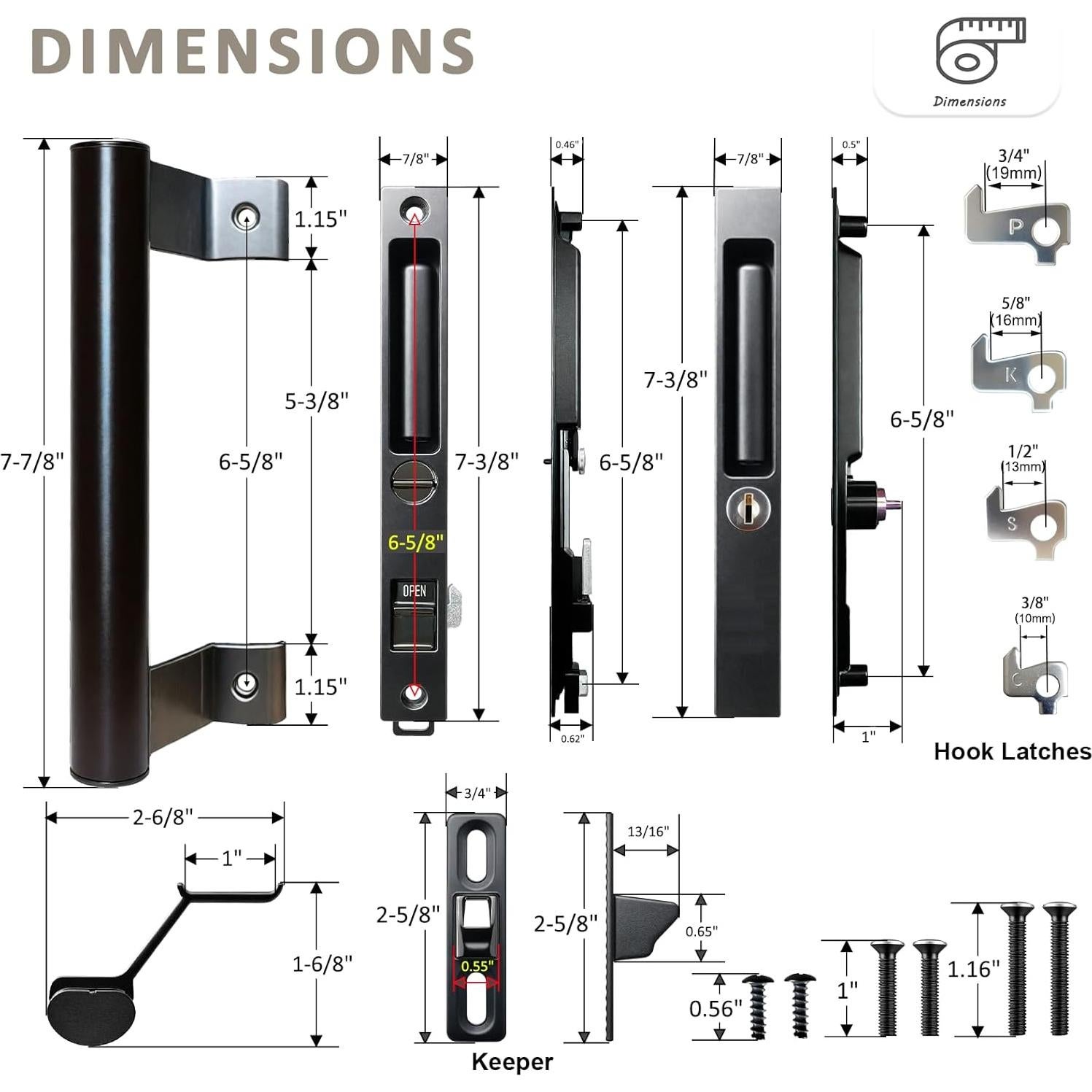 Juego de Manijas de Puerta Deslizante Young Dance Negro con Cerradura