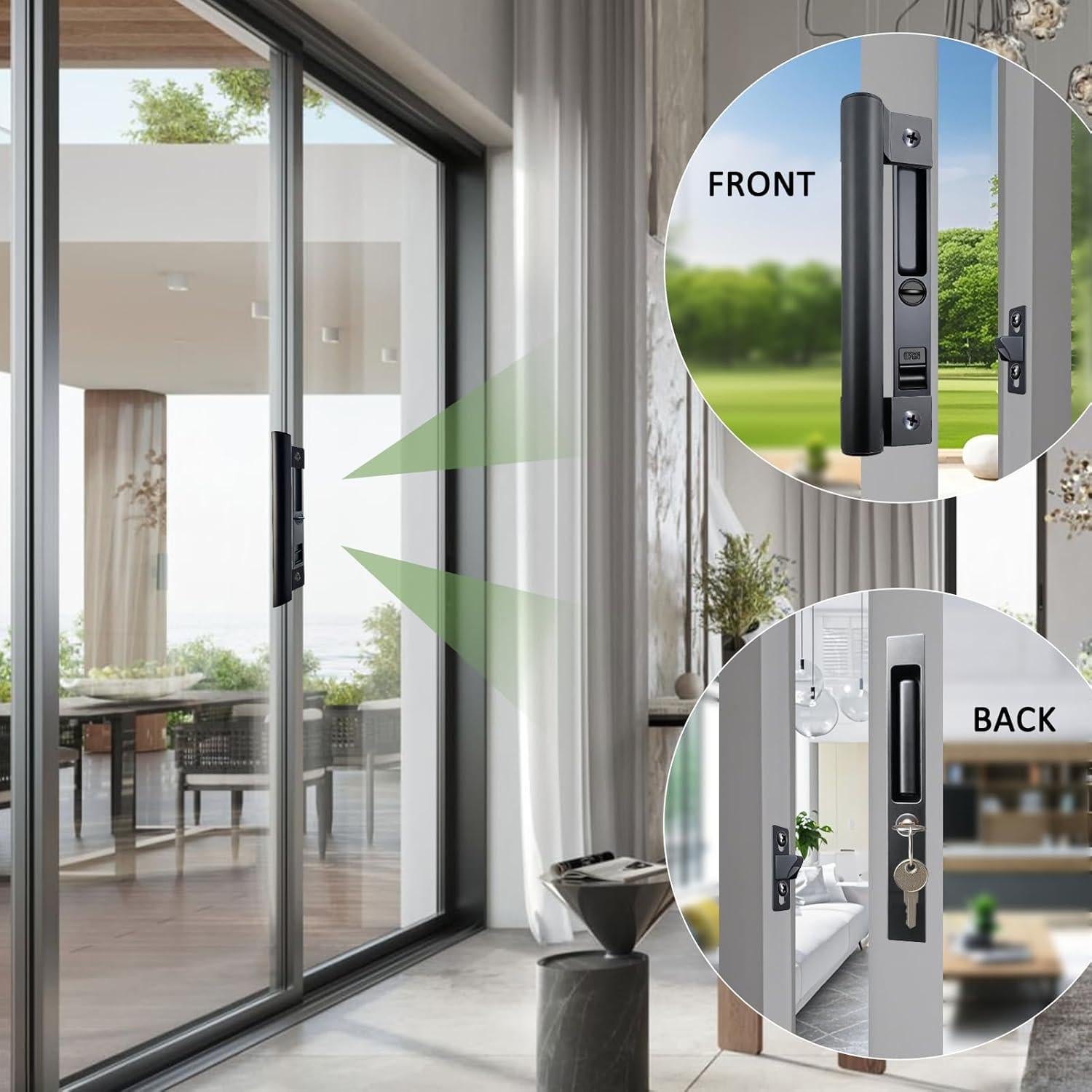 Juego de Manijas de Puerta Deslizante Young Dance Negro con Cerradura