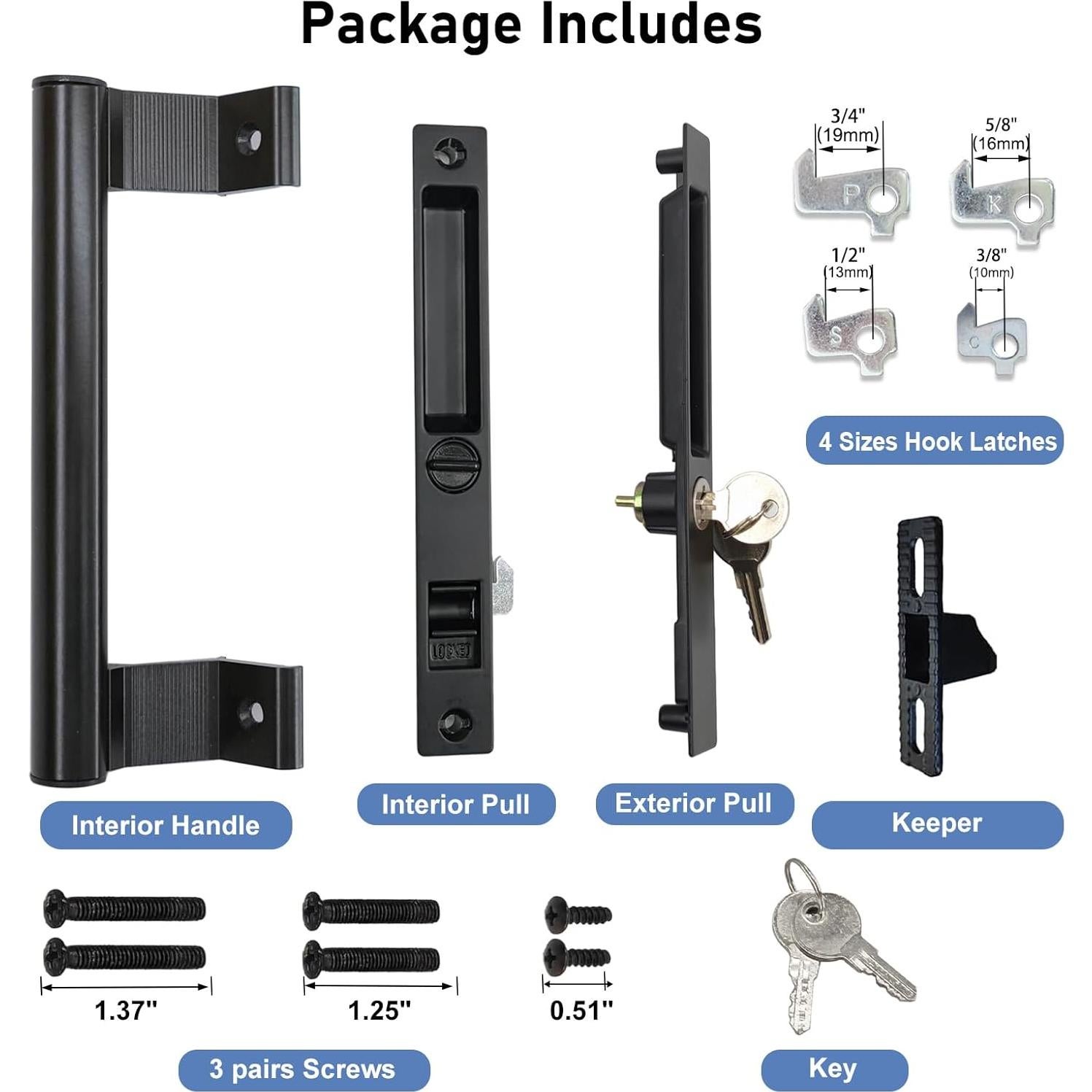 Juego de Manijas de Puerta Deslizante Young Dance Negro con Cerradura