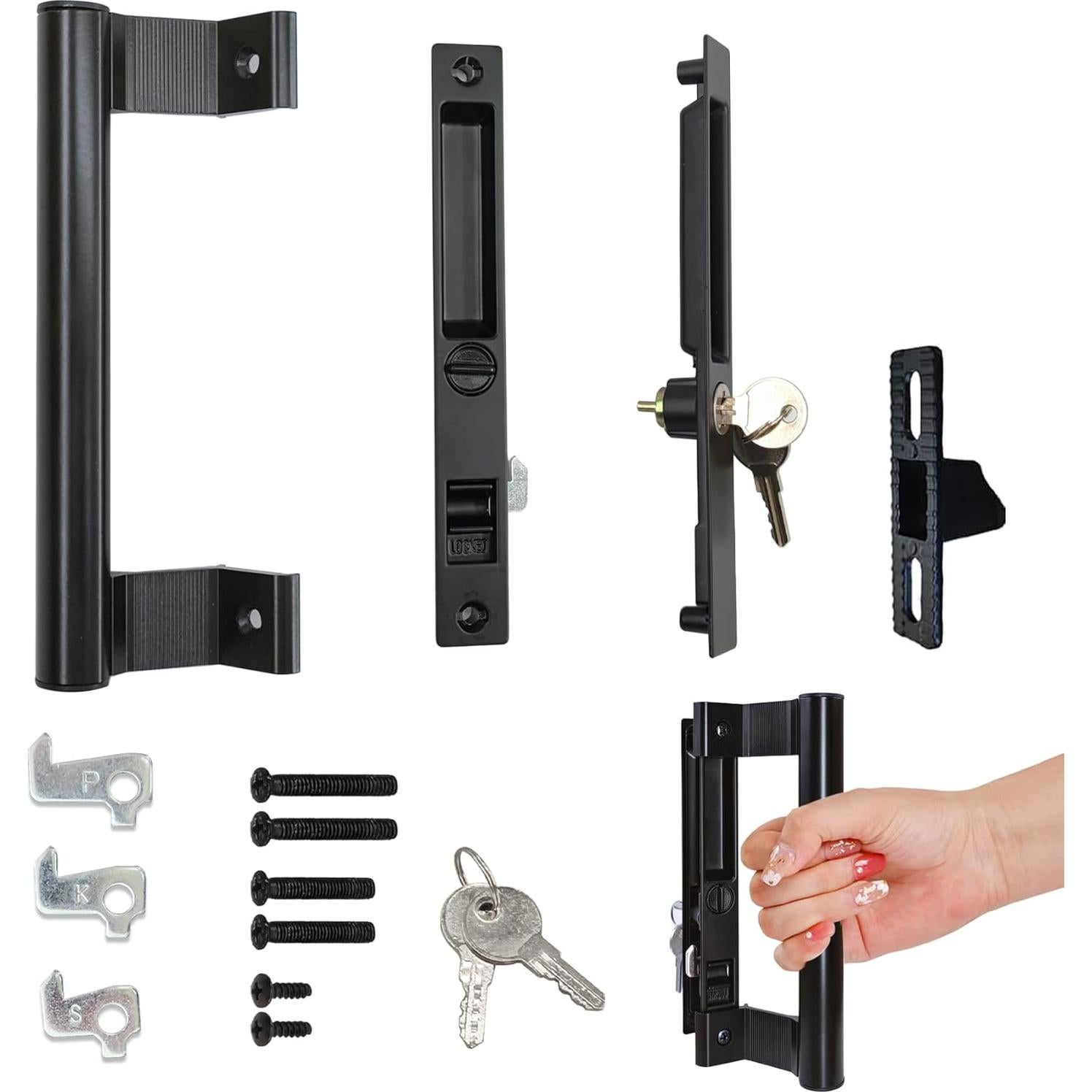 Juego de Manijas de Puerta Deslizante Young Dance Negro con Cerradura