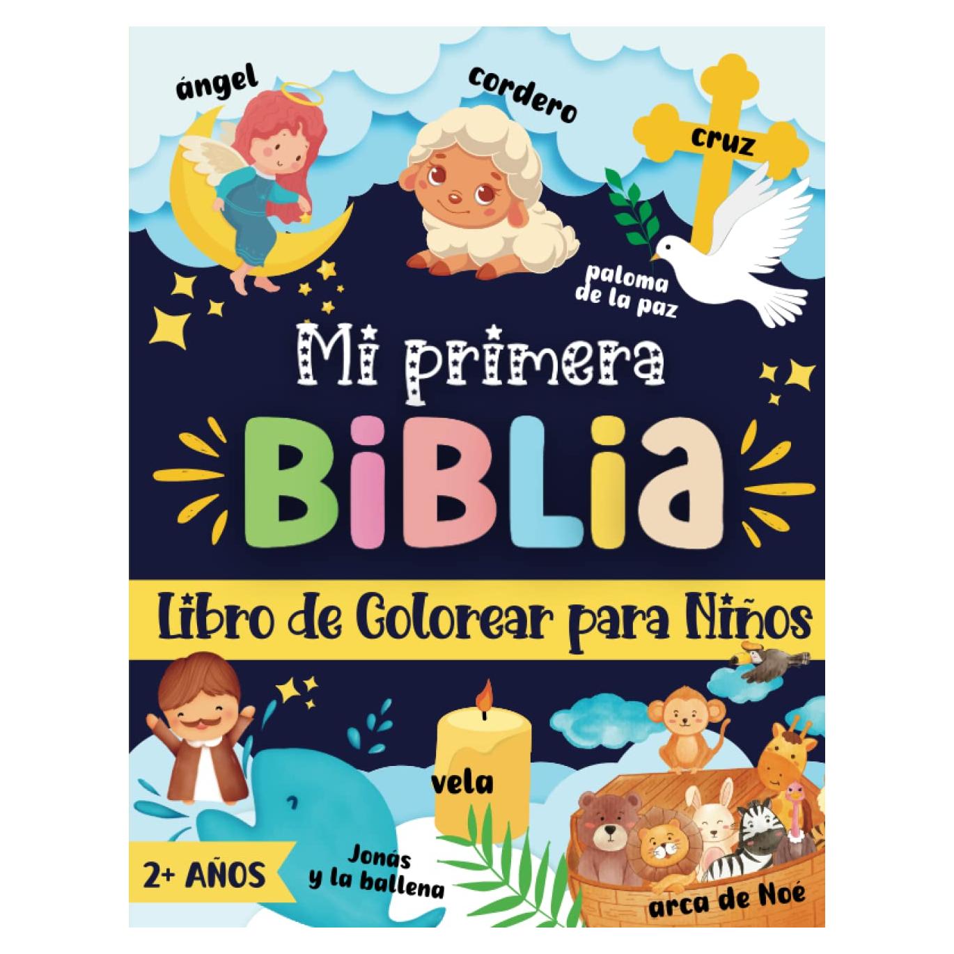 Mi Primera Biblia Libro de Colorear para Niños: 60 ilustraciones cristianas grandes y sencillas con personajes de historias bíblicas y símbolos ... pequeños a partir de 2 años (Spanish Edition)